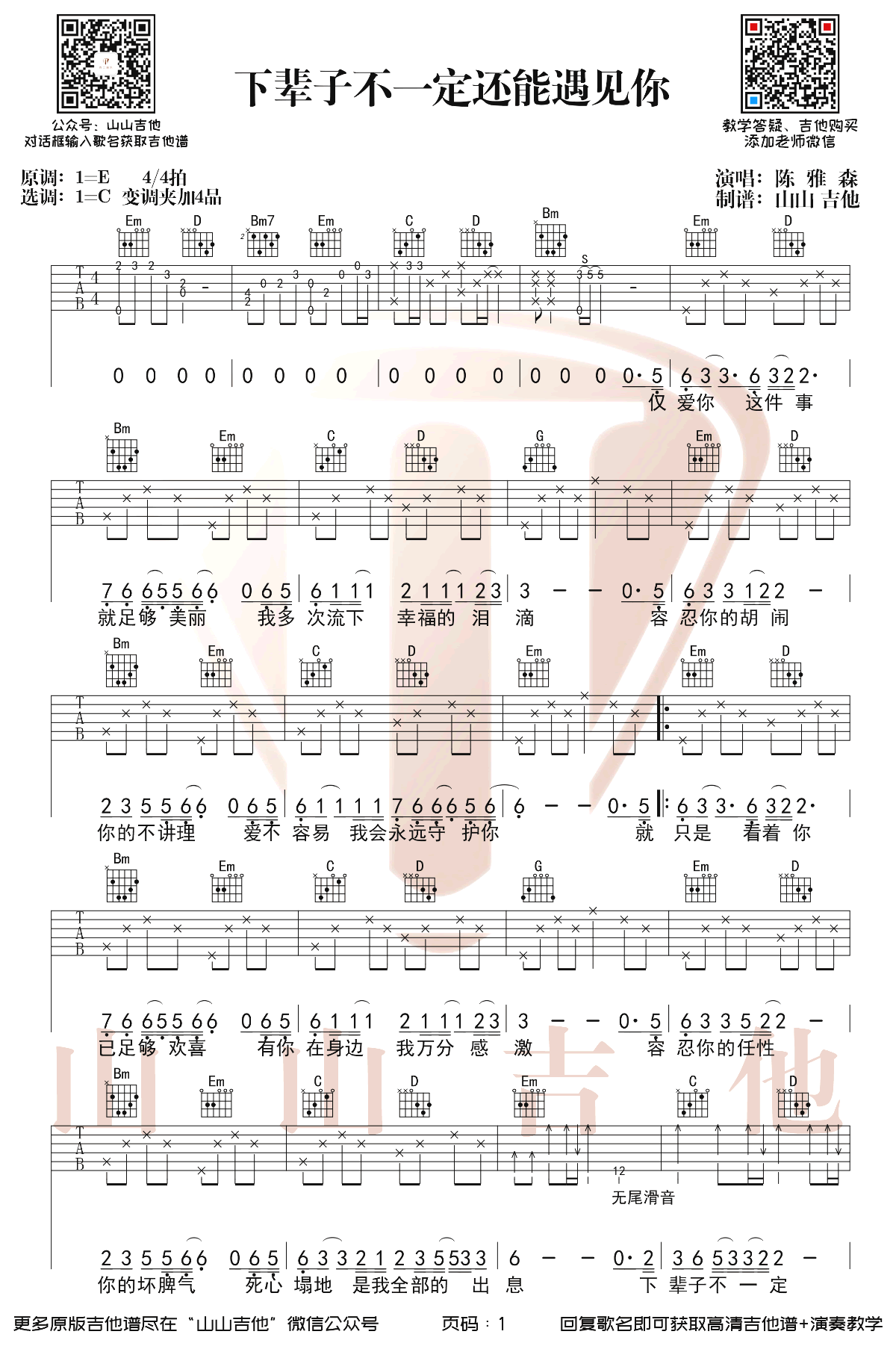 陈雅森-下辈子不一定还能遇见你吉他谱-1