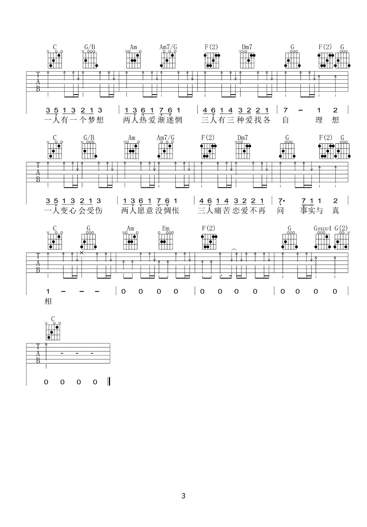 黎瑞恩-一人有一个梦想吉他谱3