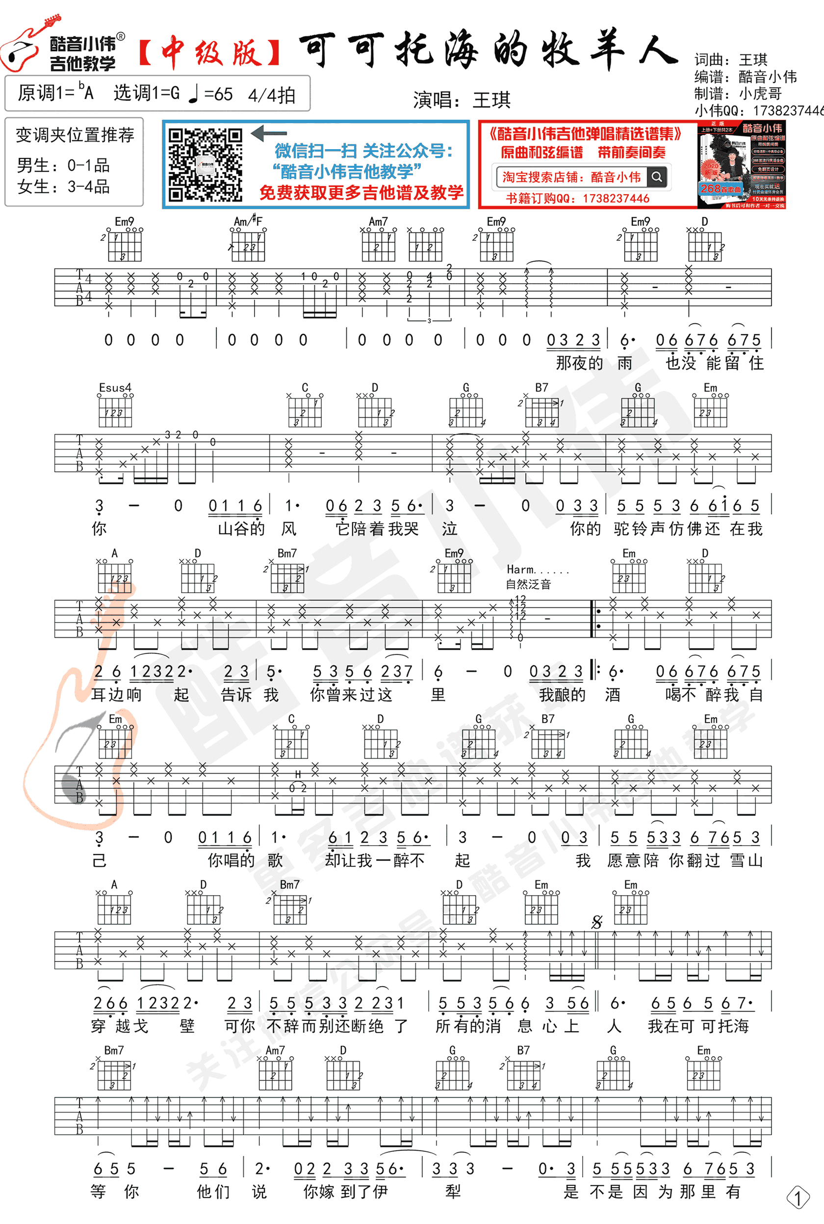 王琪-可可托海的牧羊人吉他谱-原版弹唱教学-1