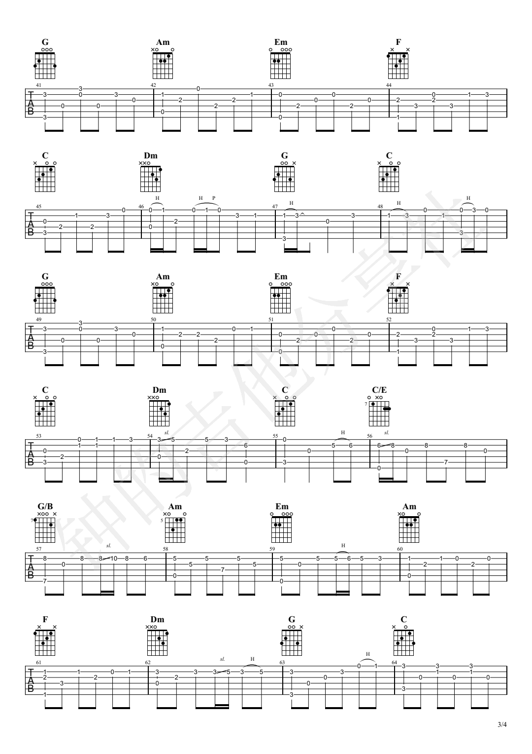 千与千寻指弹吉他谱-独奏演示视频-3