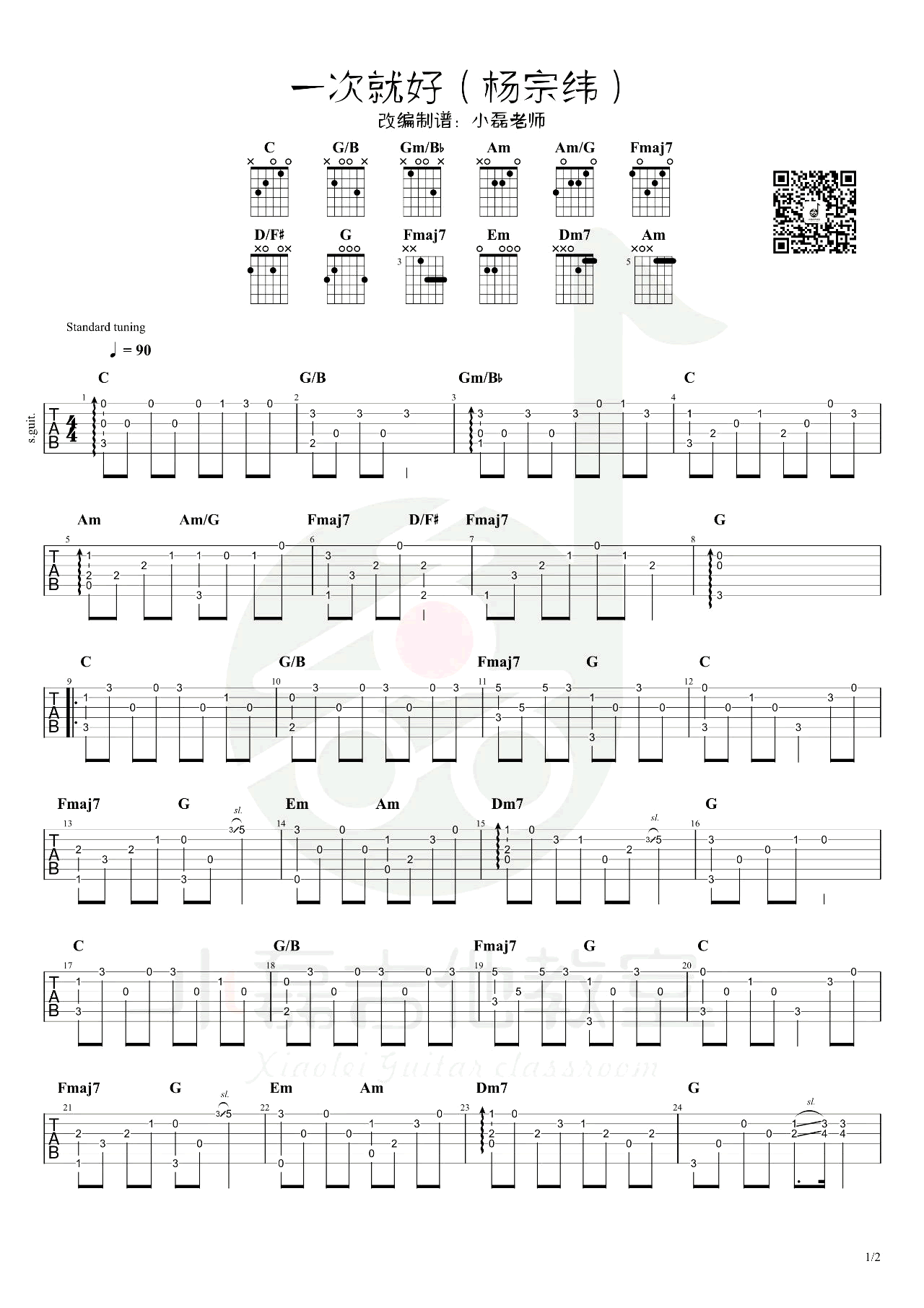 一次就好指弹吉他谱 教学视频-1