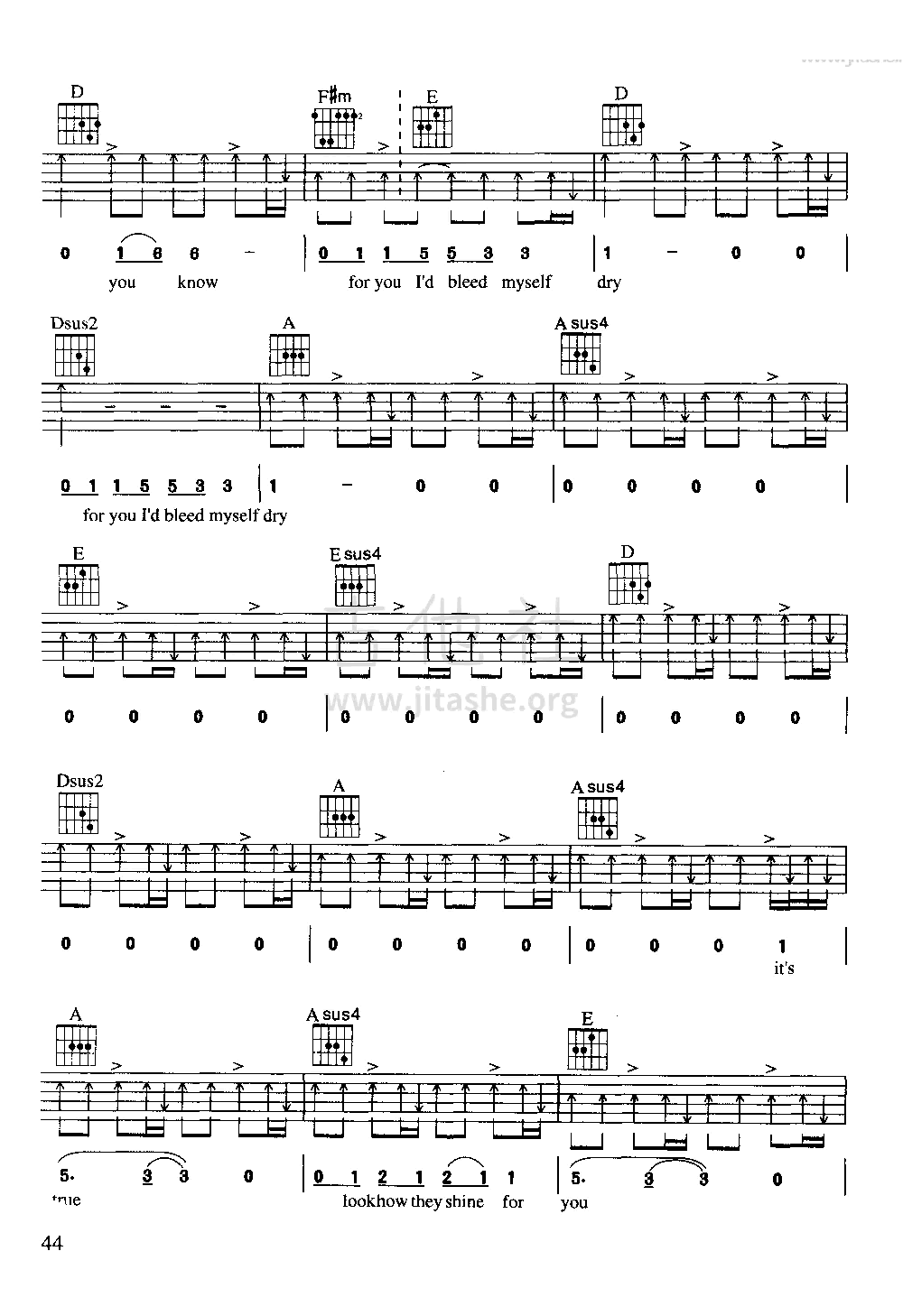 Colplay-Yellow吉他谱-简单版-4