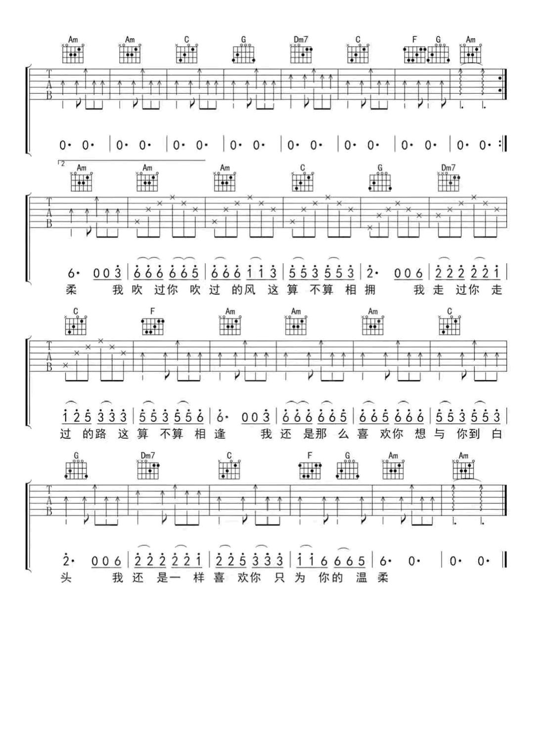 刘钧《听闻远方有你》吉他谱-3