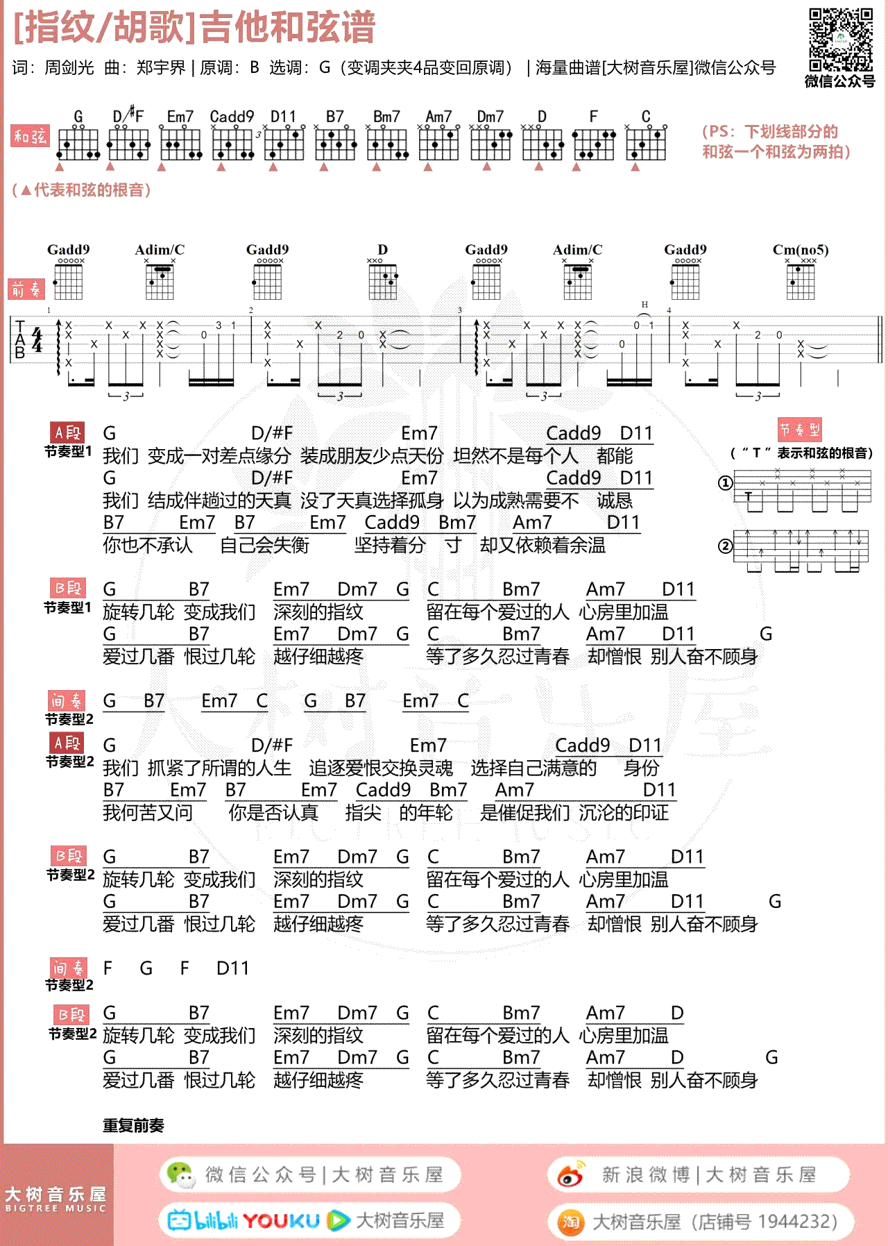 指纹吉他谱-弹唱教学视频-3