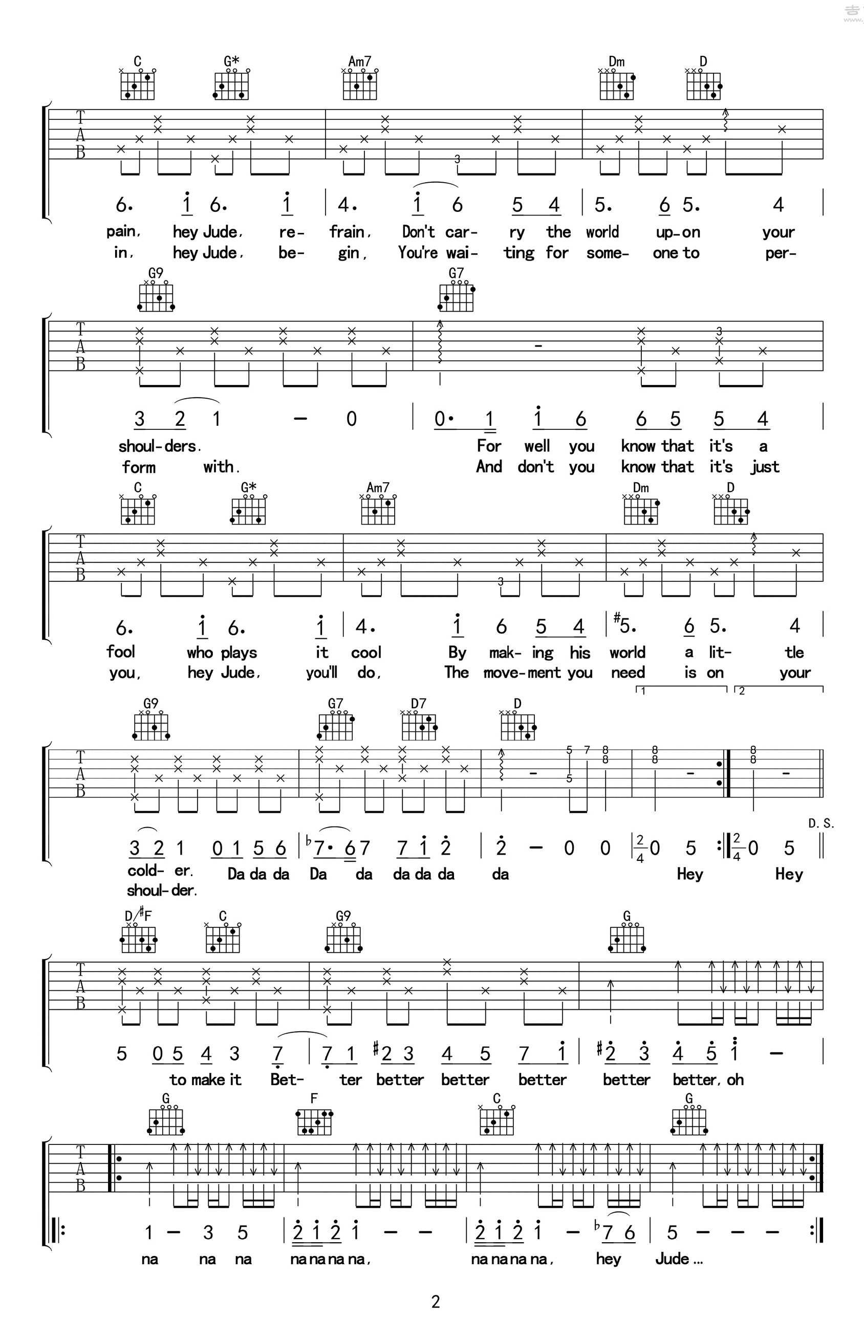 孙燕姿-Hey Jude吉他谱-2
