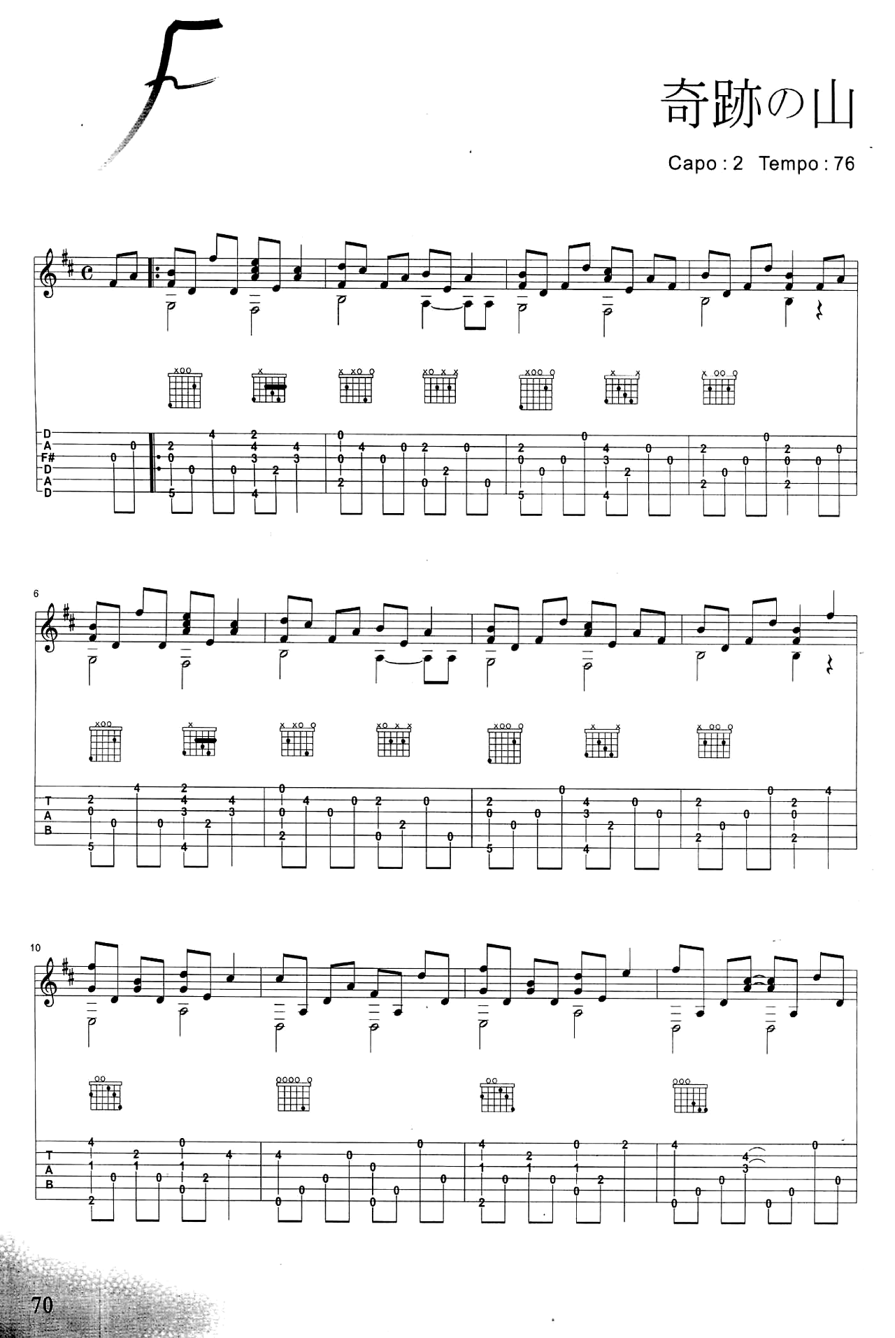 岸部真明《奇迹的山》指弹吉他谱-1