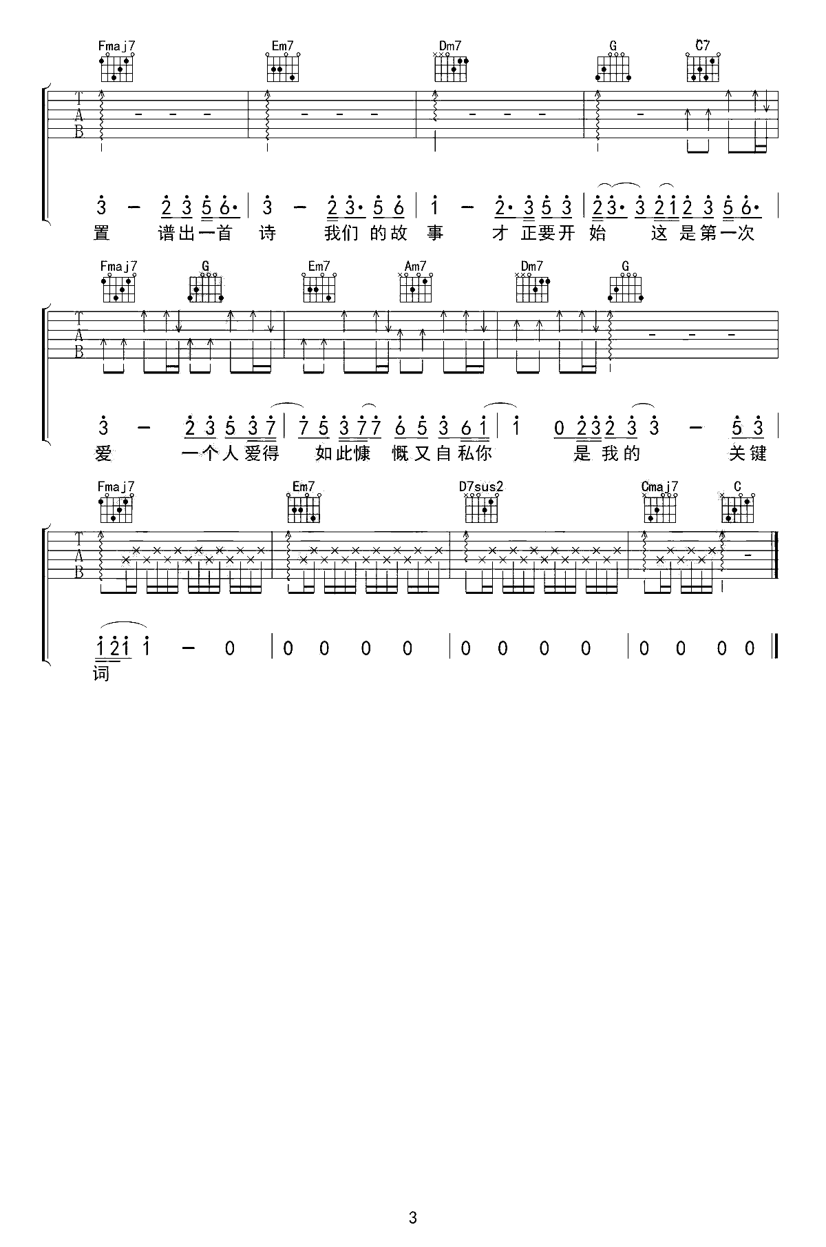 关键词吉他谱-林俊杰-《关键词》G调原版六线谱-吉他弹唱教学-吉他源