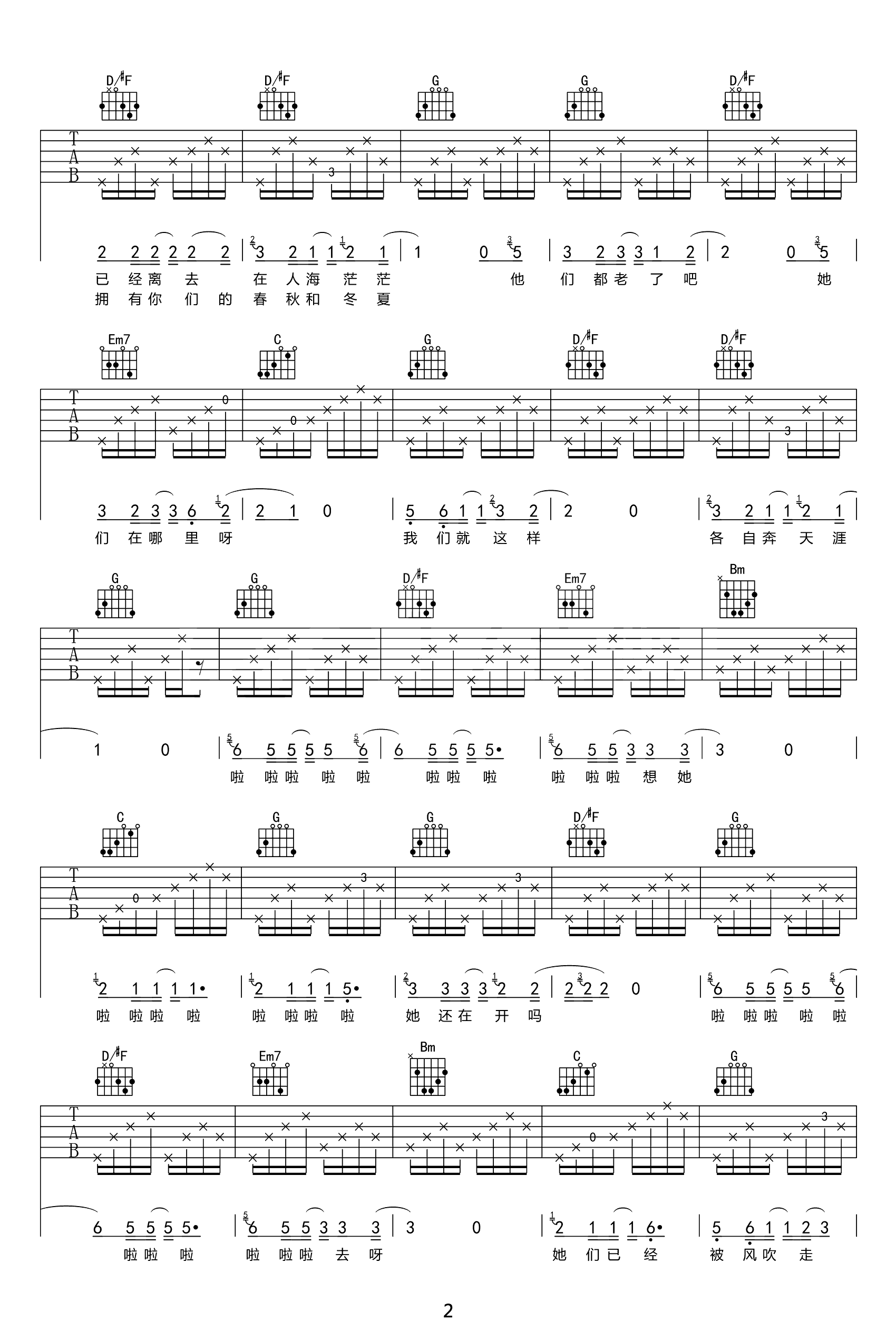 朴树-那些花儿吉他谱-原版六线谱-2