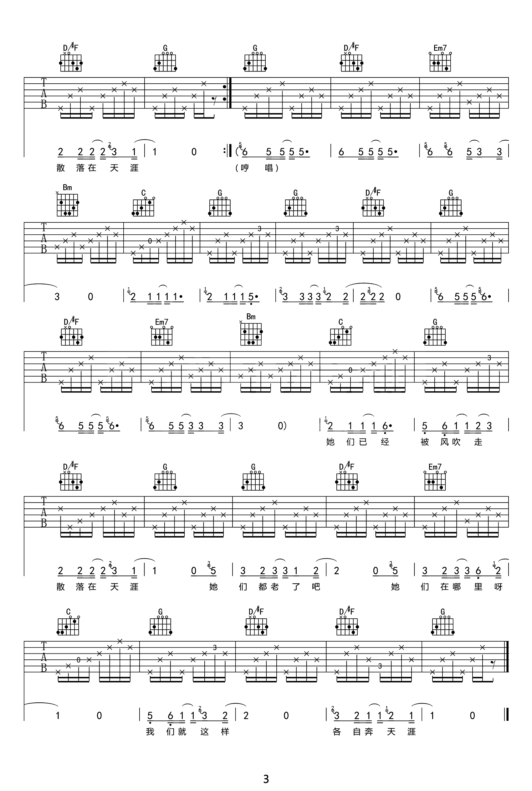 朴树-那些花儿吉他谱-原版六线谱-3