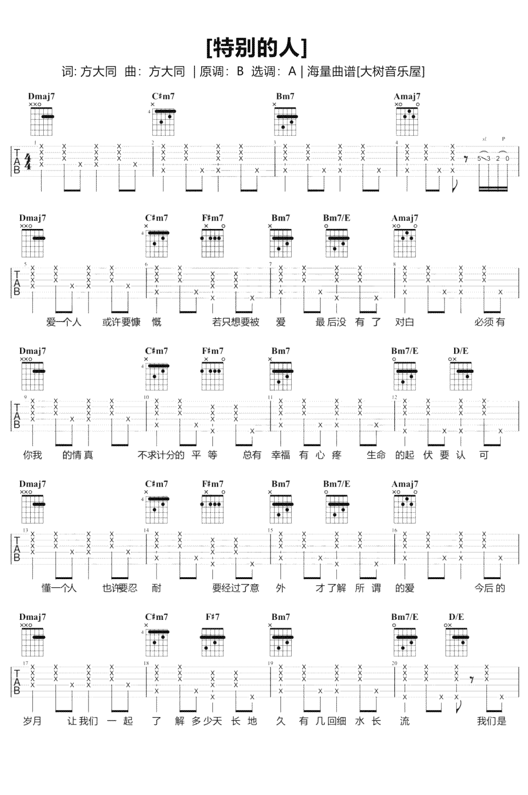 方大同《特别的人》吉他谱-弹唱教学-1