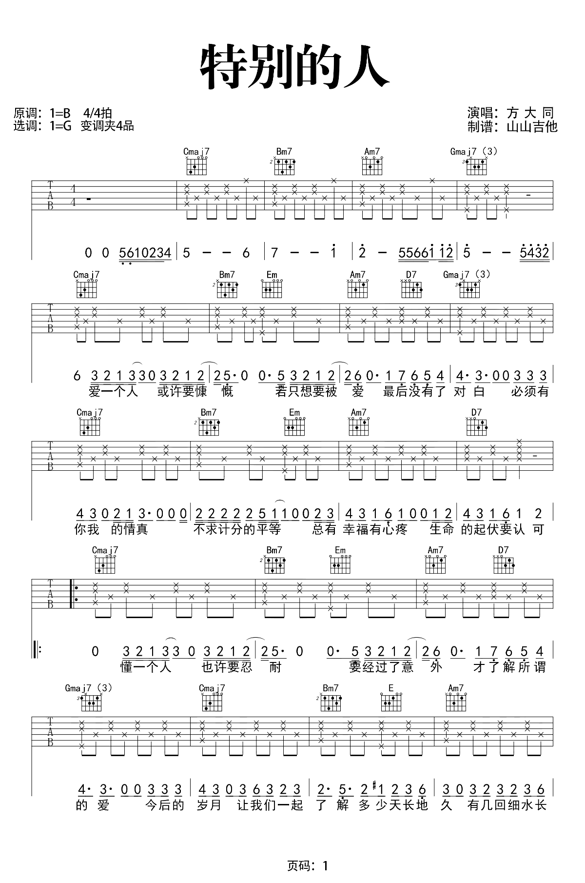 方大同《特别的人》吉他谱-弹唱教学1