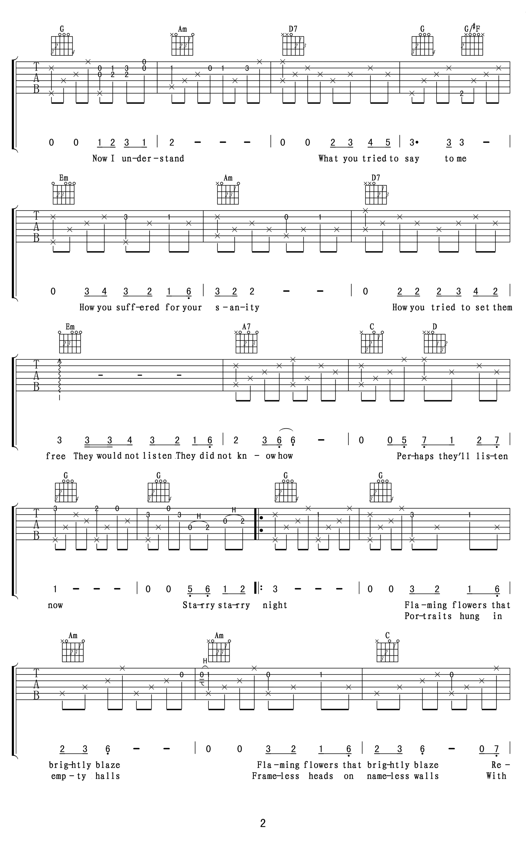 英文歌曲-Vincent吉他谱-弹唱教学-2