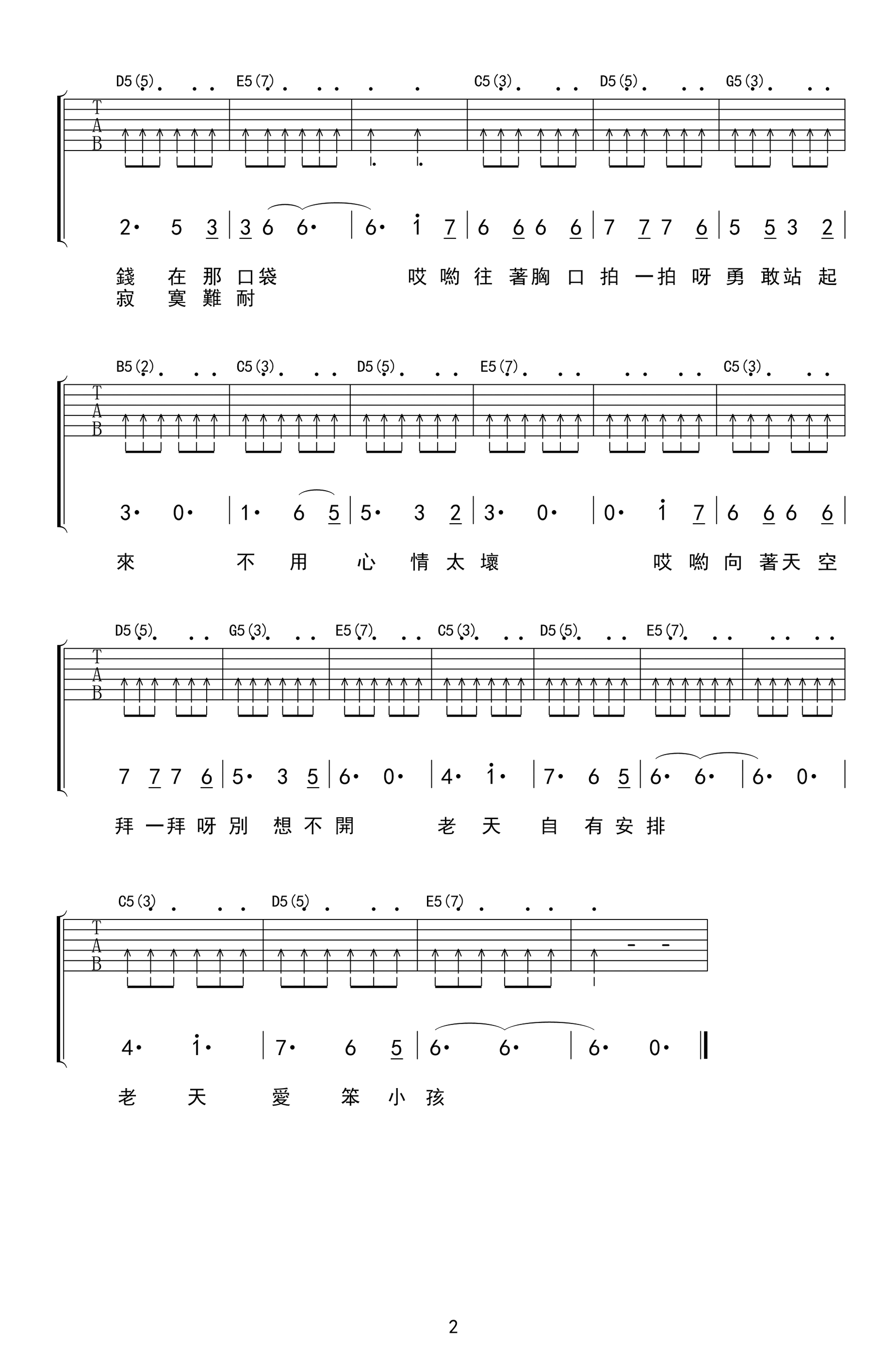 刘德华-笨小孩吉他谱-易烊千玺-2