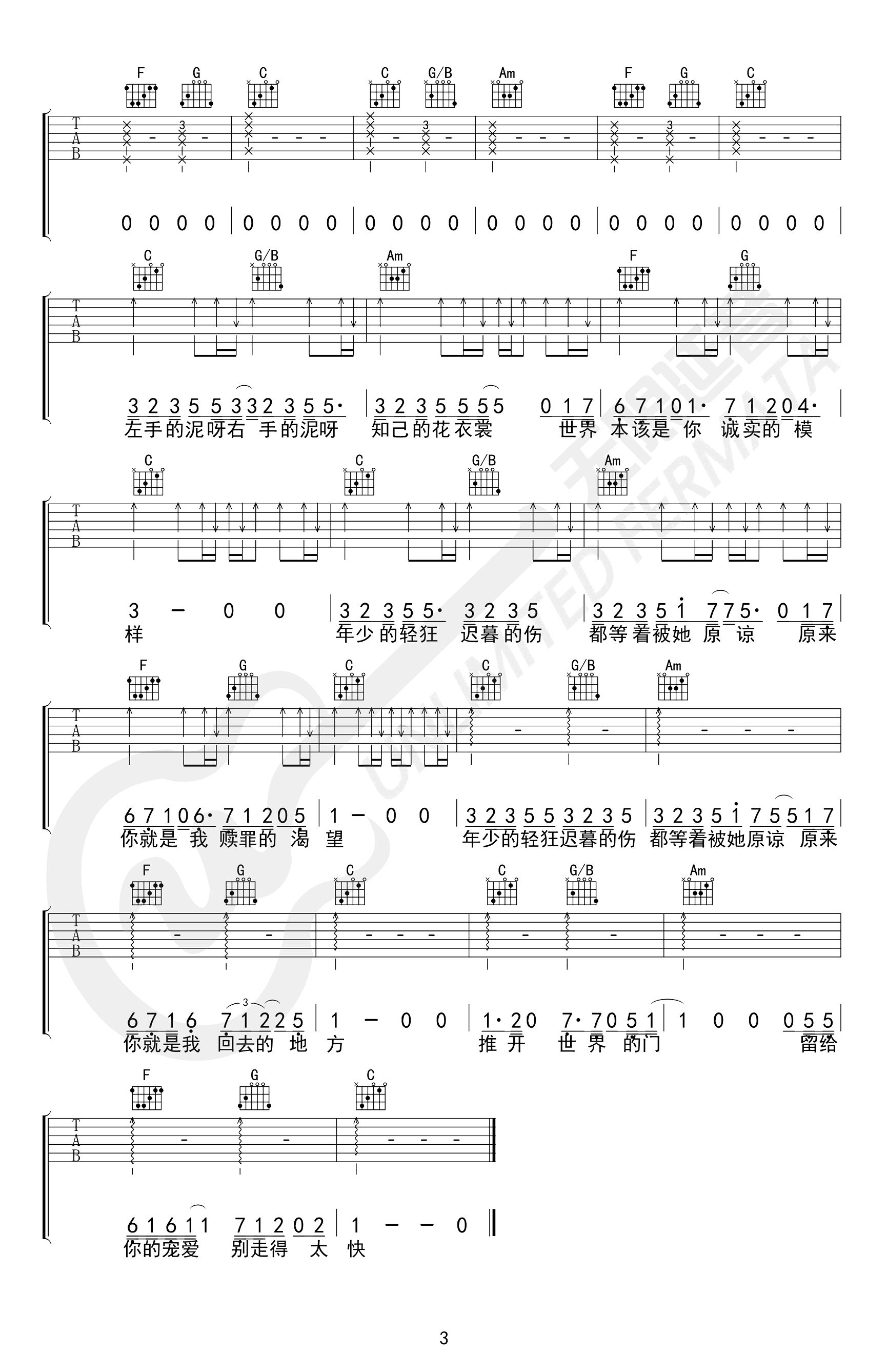 杨乃文-推开世界的门吉他谱-C调-3