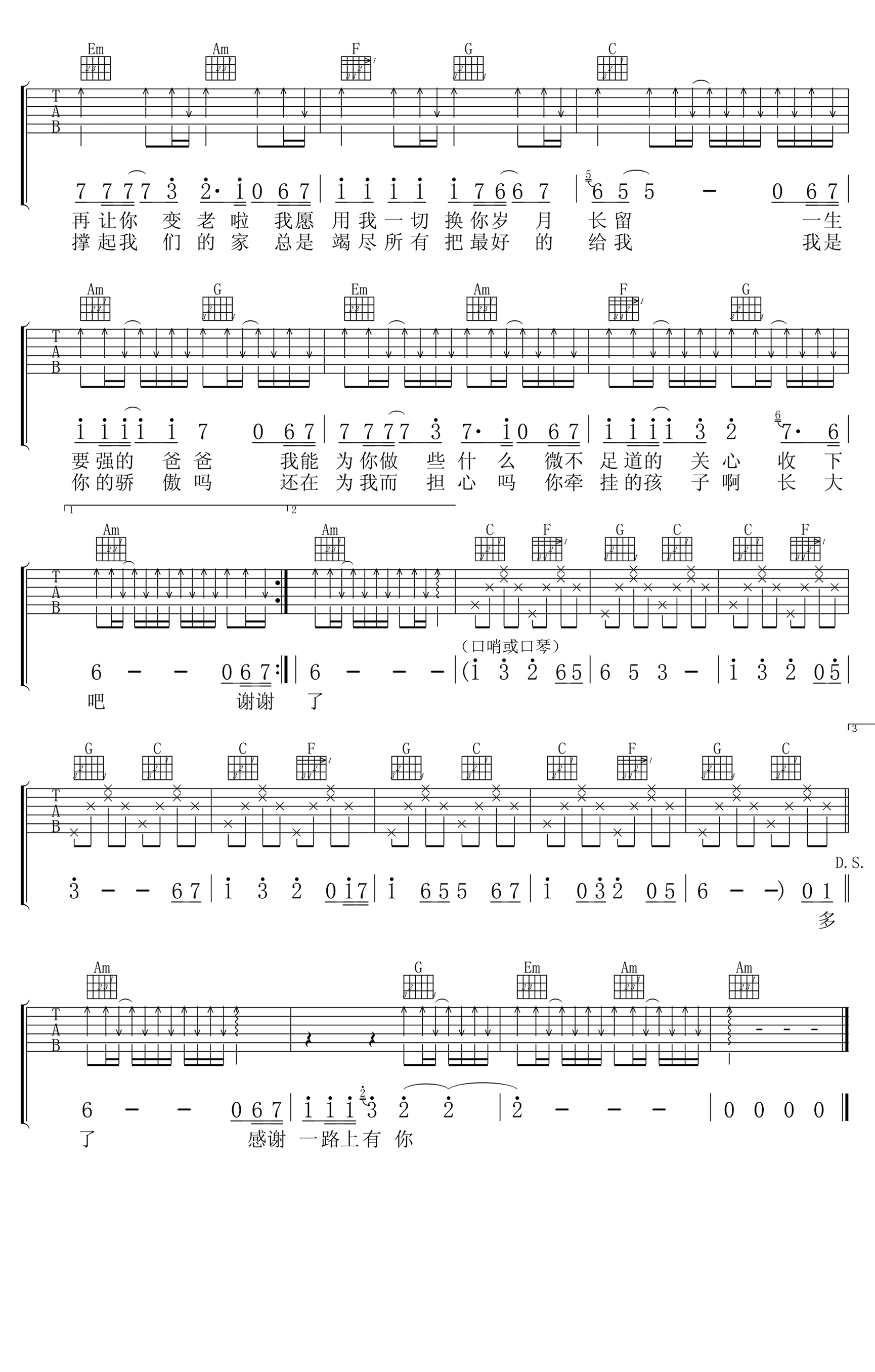 筷子兄弟《父亲》吉他谱-弹唱六线谱-2