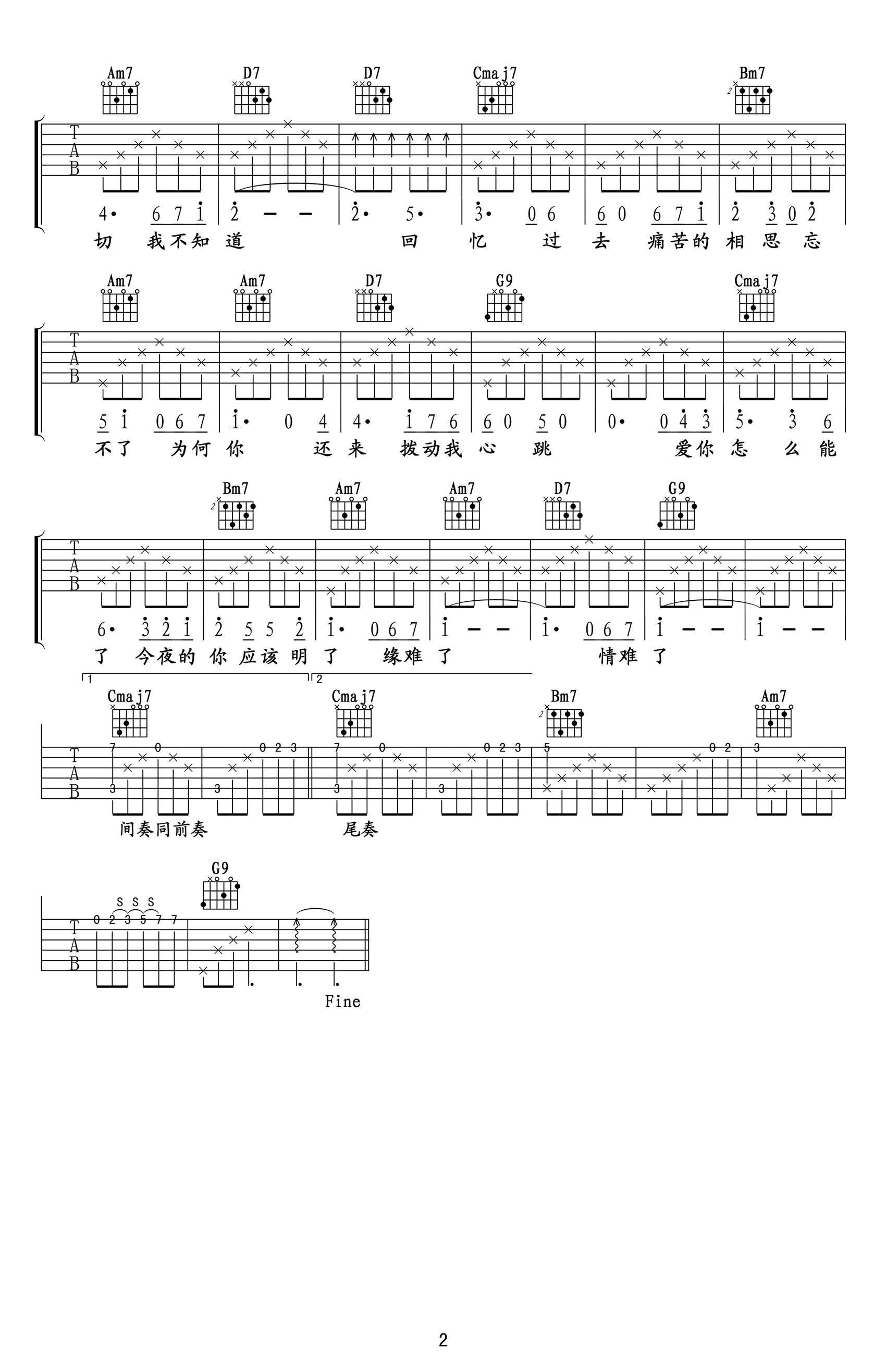 萧敬腾万芳《新不了情》吉他谱-2