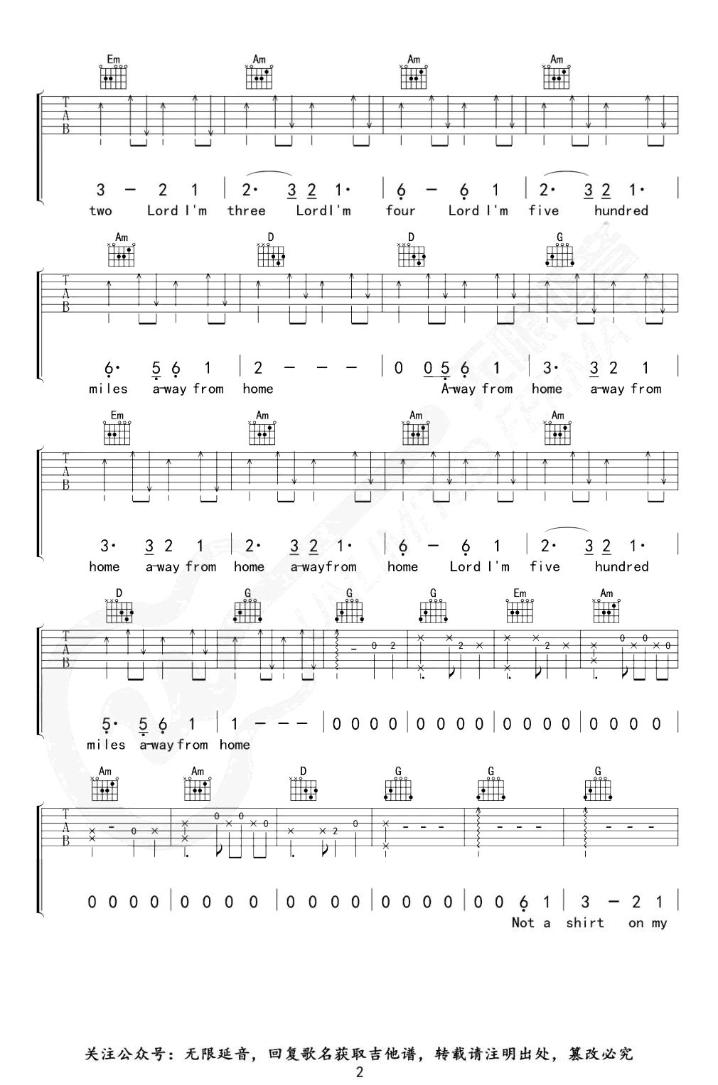 500 miles Five Hundred Miles ​吉他谱-2