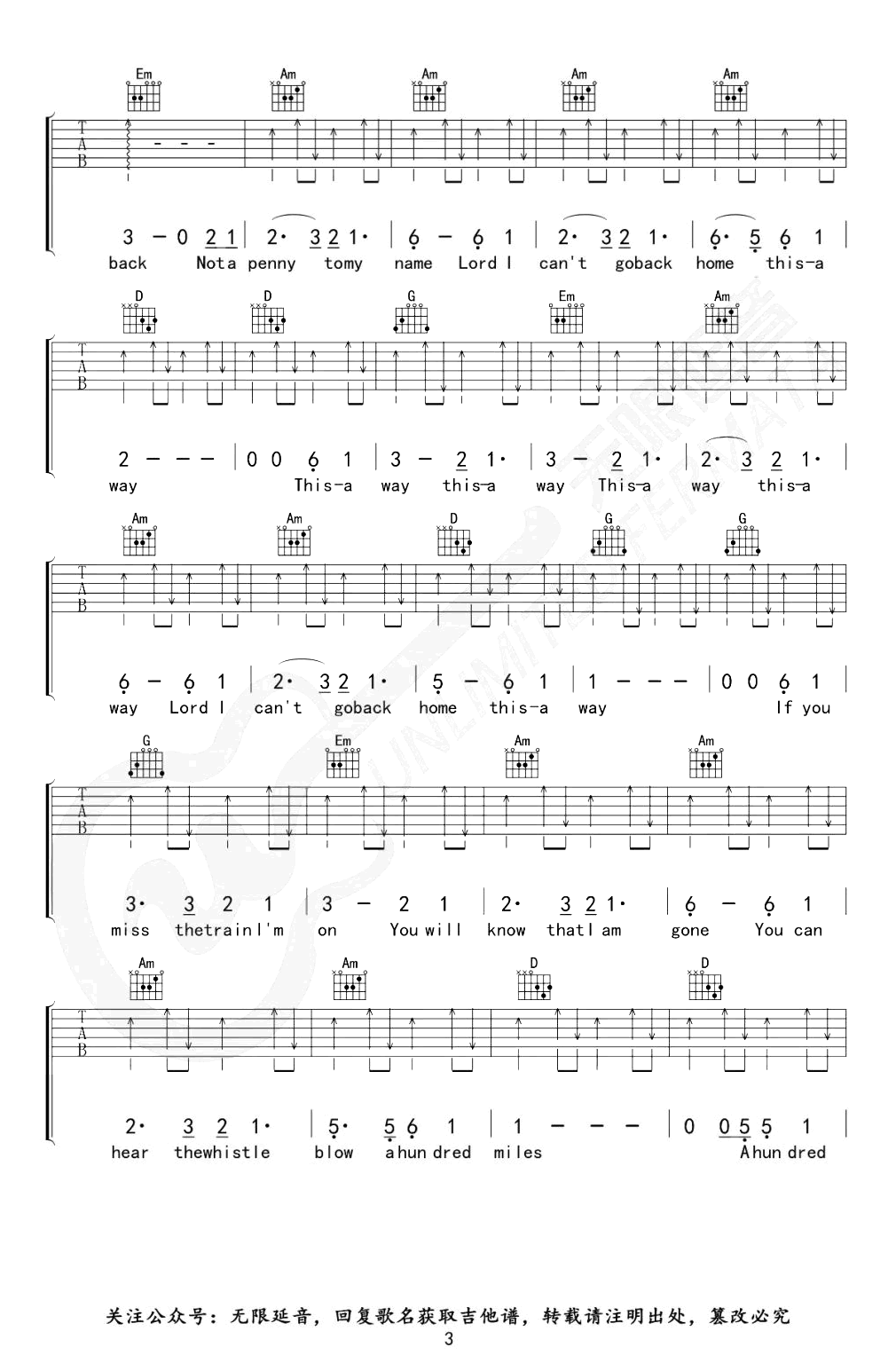 500 miles Five Hundred Miles ​吉他谱-3