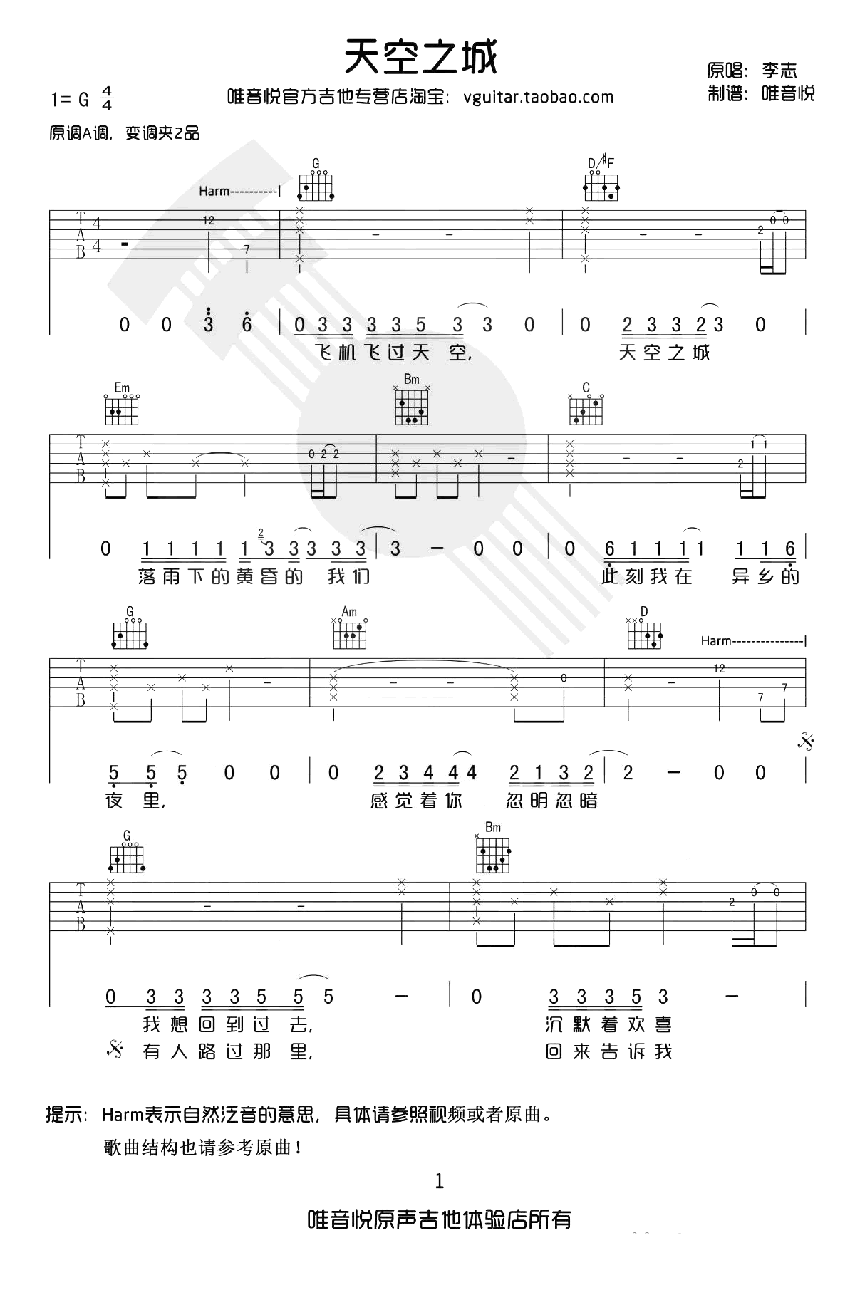 李志鸵鸟吉他谱图片