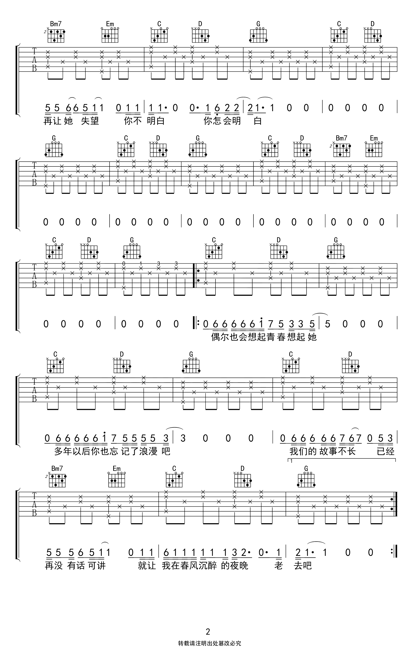 野夫子-就让我在春风沉醉的夜晚老去吉他谱-2
