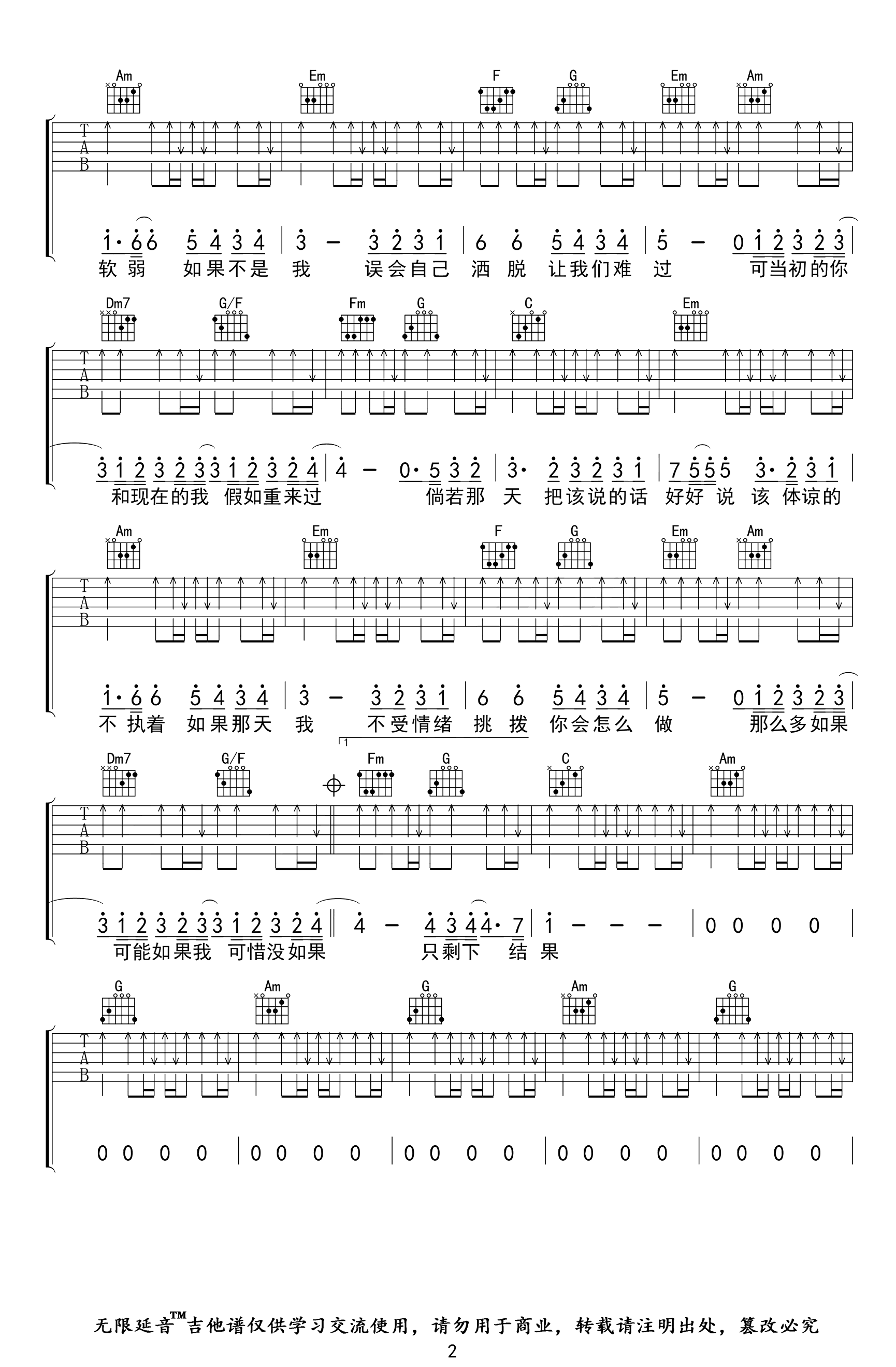 林俊杰《可惜没如果》吉他谱-C调原版吉他弹唱谱-吉他控