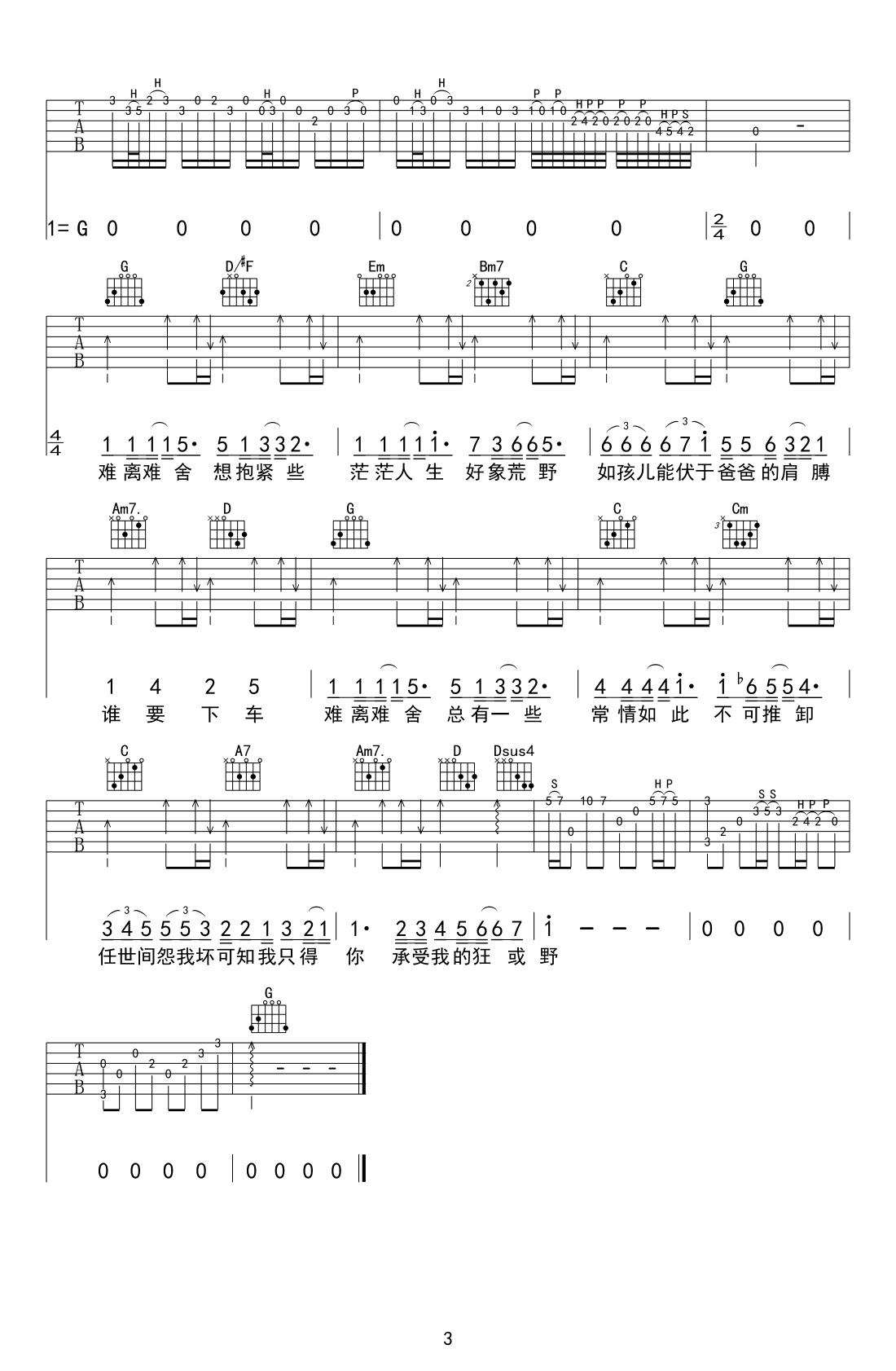 单车吉他谱_陈奕迅_G调原版_吉他谱_中国乐谱网唯一官网