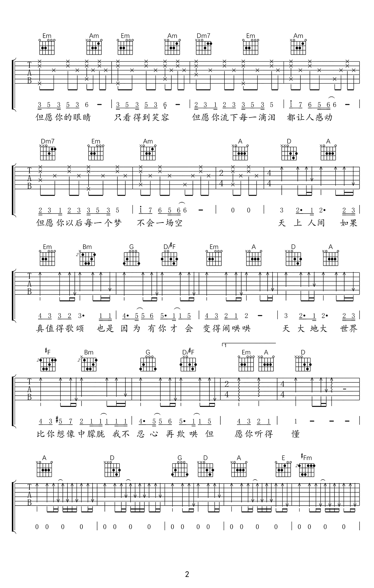 王菲-人间吉他谱-C调-2