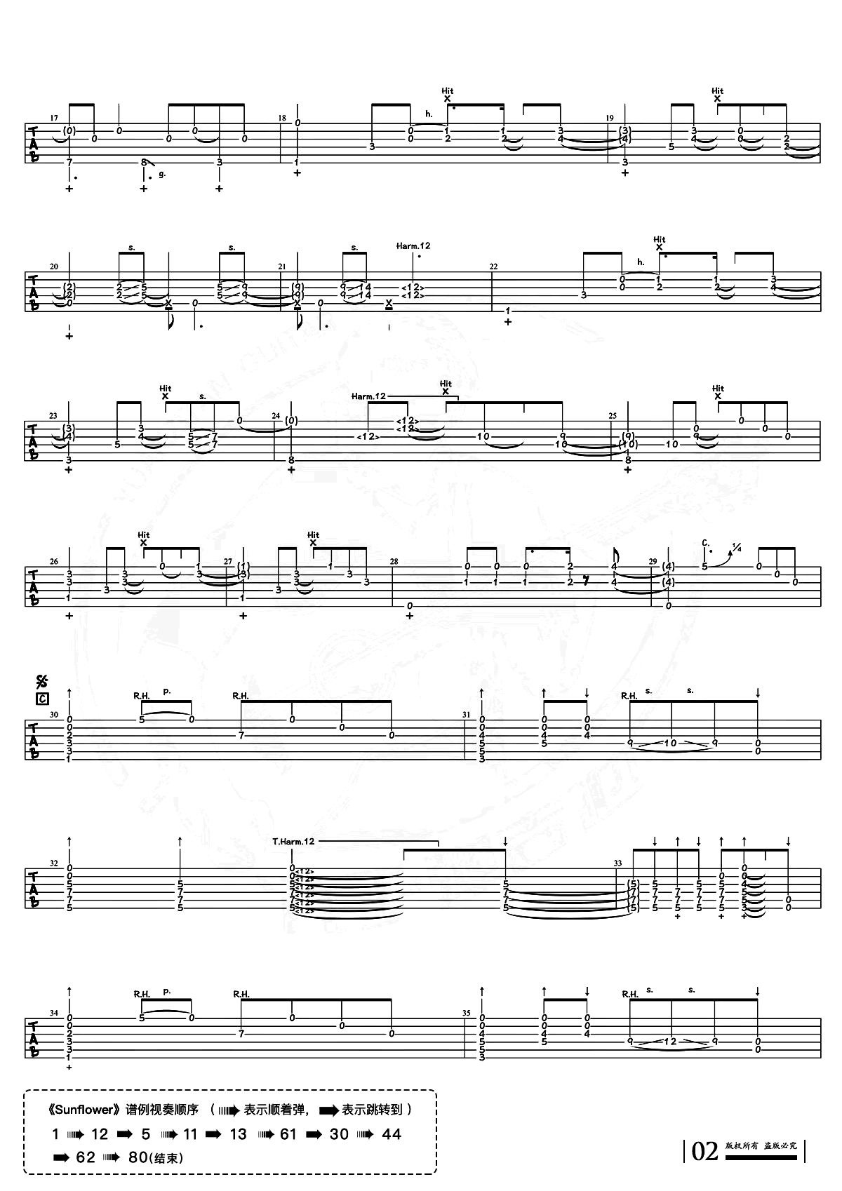 Sunflower指弹谱 孙培博《太阳花》吉他独奏谱 完整版-吉他控