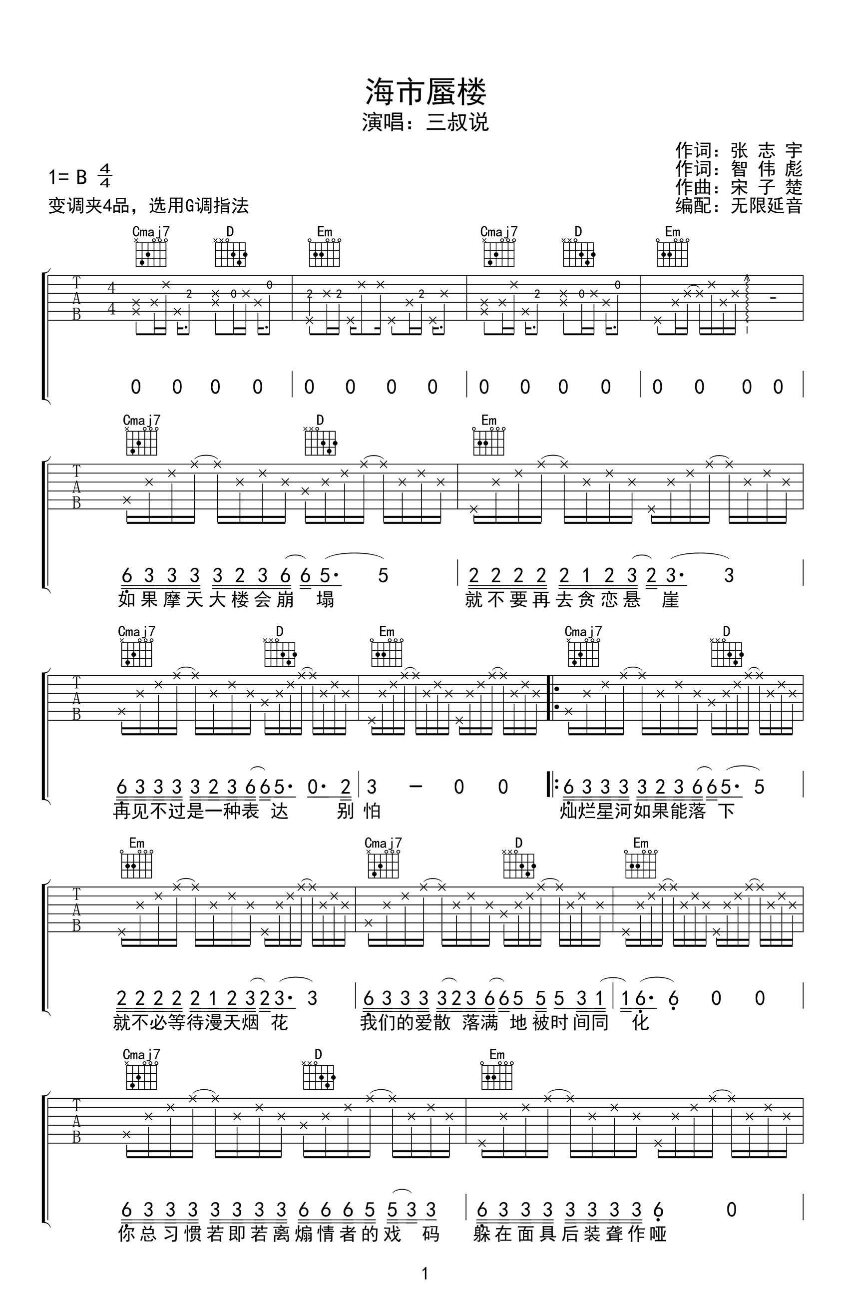 海市蜃楼吉他谱-三叔说-吉他帮-1