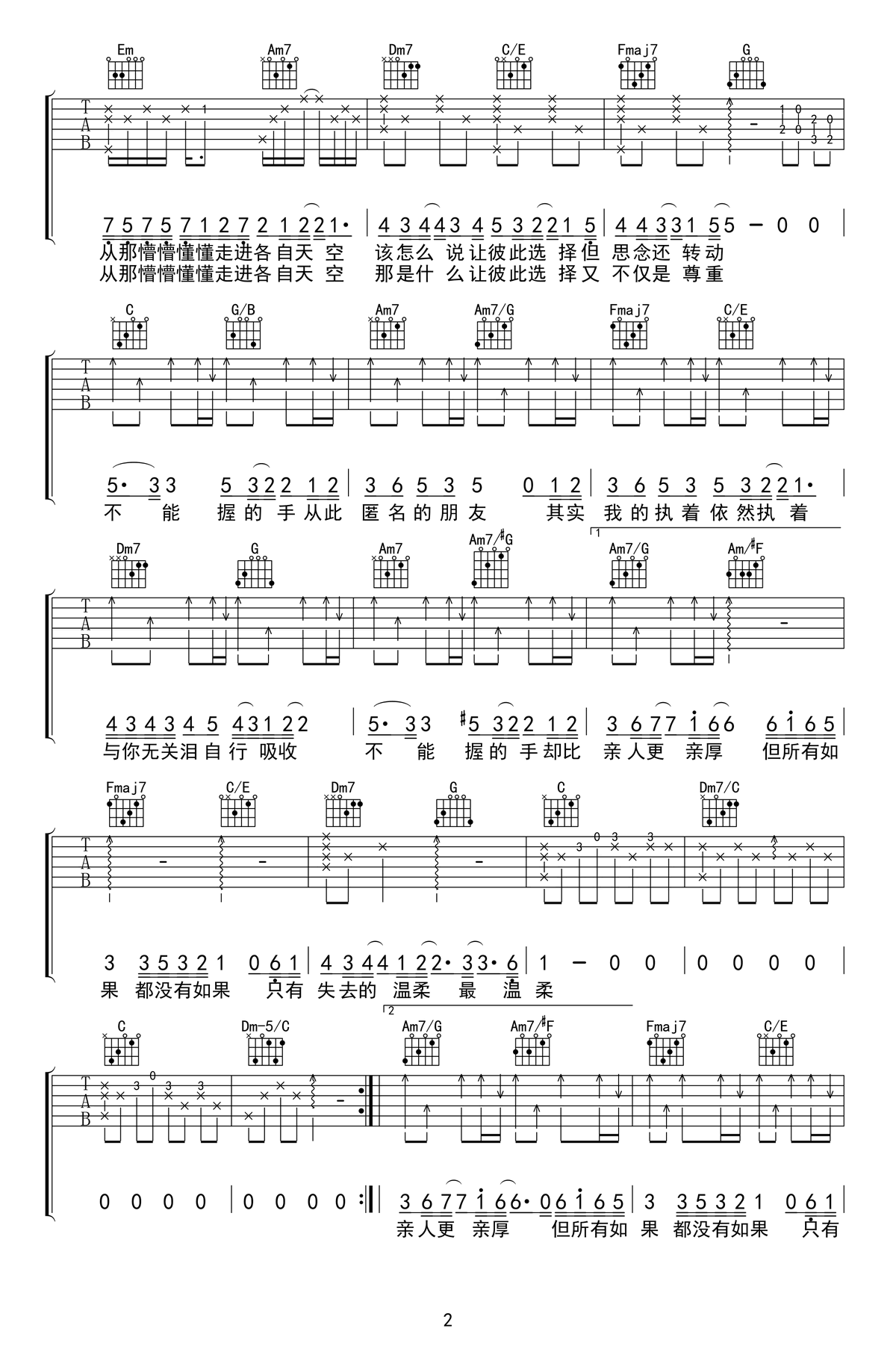 杨丞琳-匿名的好友吉他谱-C调-2