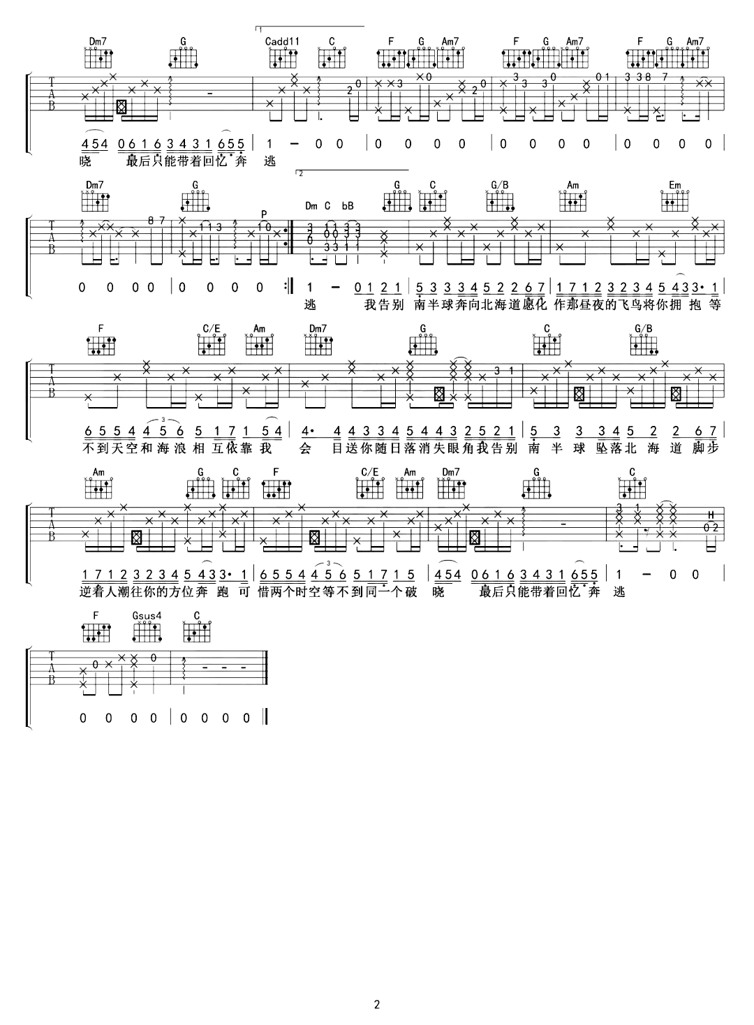 南半球与北海道吉他谱-范倪Liu-2