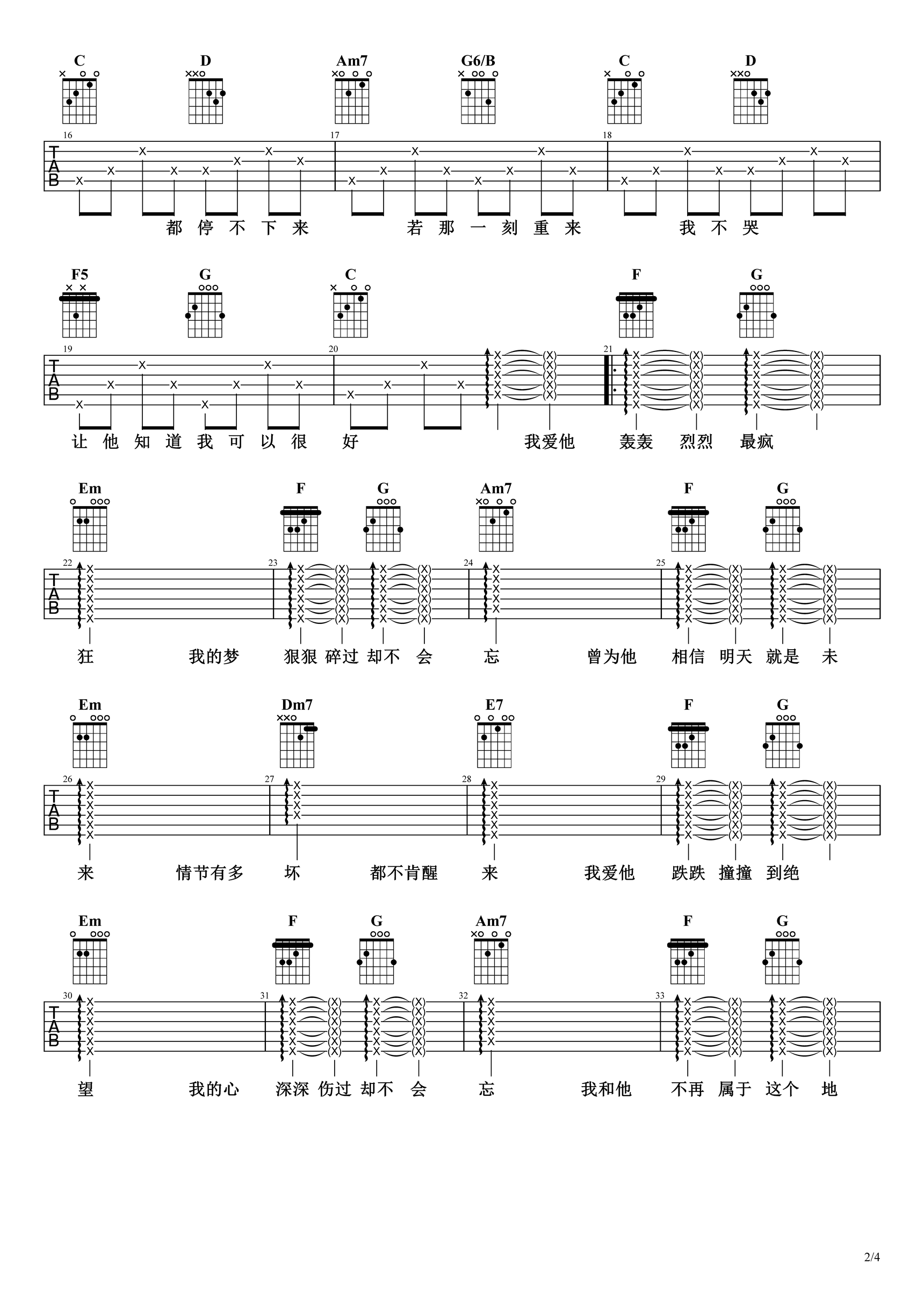 我爱他吉他谱_王小帅_A调弹唱86%单曲版 - 吉他世界