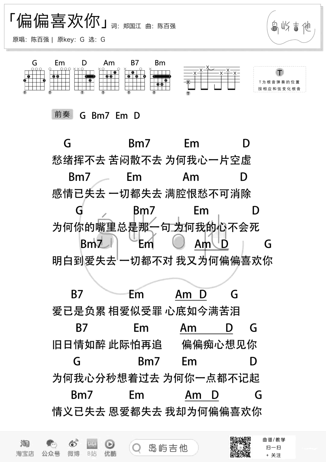 偏偏喜欢你吉他谱-陈百强-粤语歌曲-2