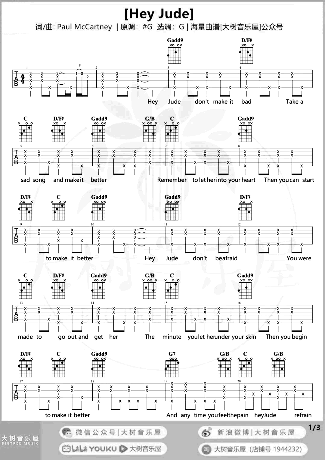 Hey Jude吉他谱-THE BEATLES/孙燕姿-吉他教学-1