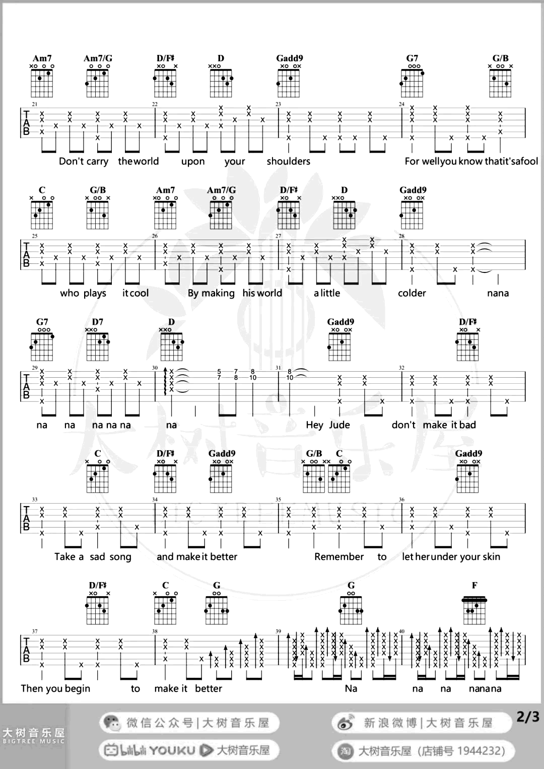 Hey Jude吉他谱-THE BEATLES/孙燕姿-吉他教学-2