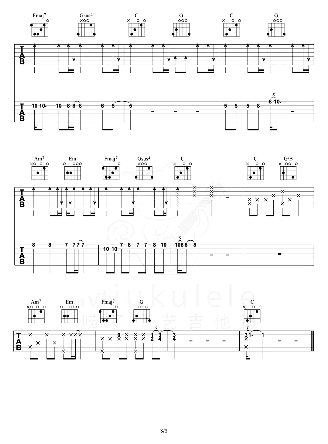 你不要担心指弹吉他谱-李迪-请回答1988主题曲-3