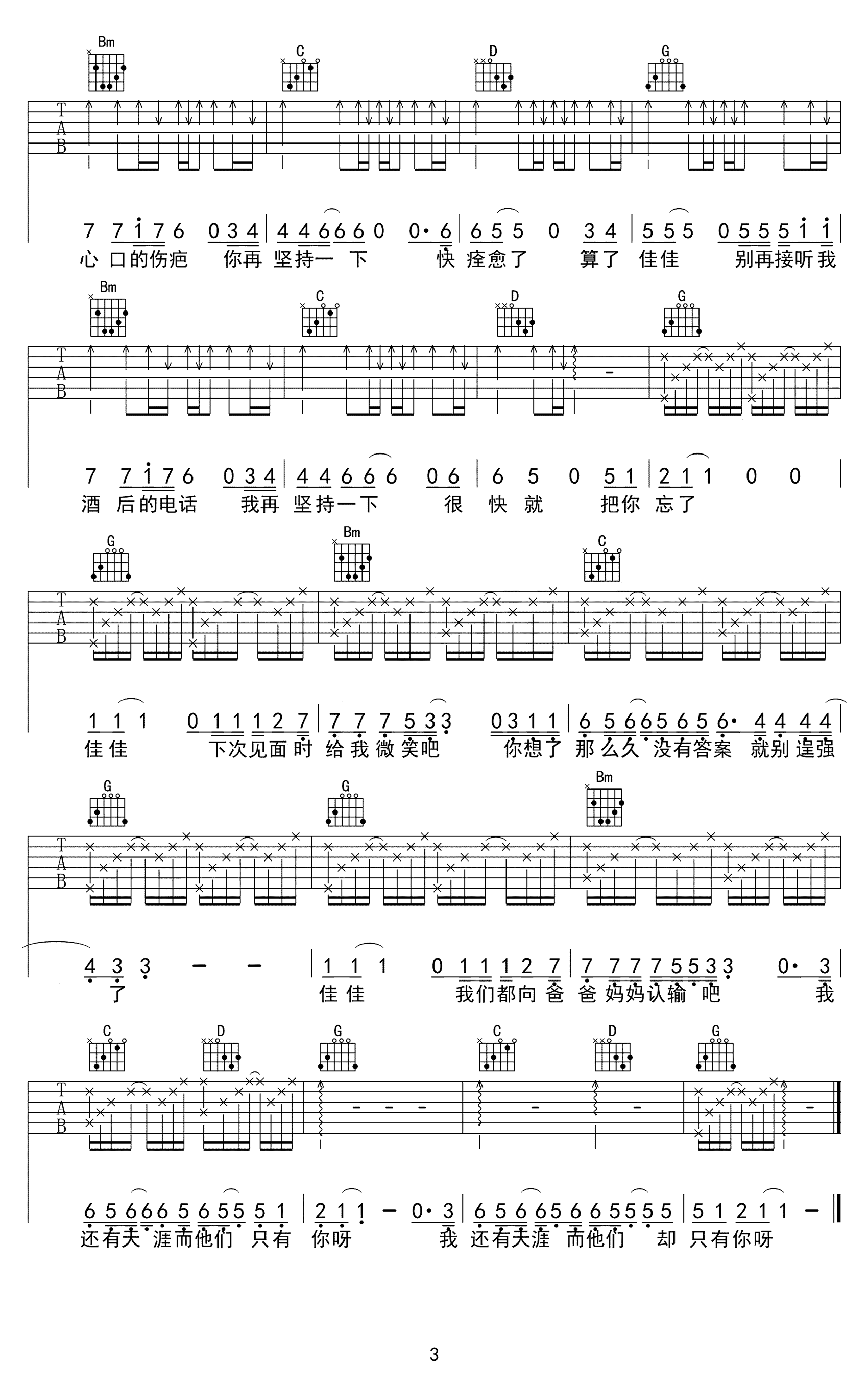 佳佳吉他谱-张晏铭-民谣歌曲-吉他帮-3