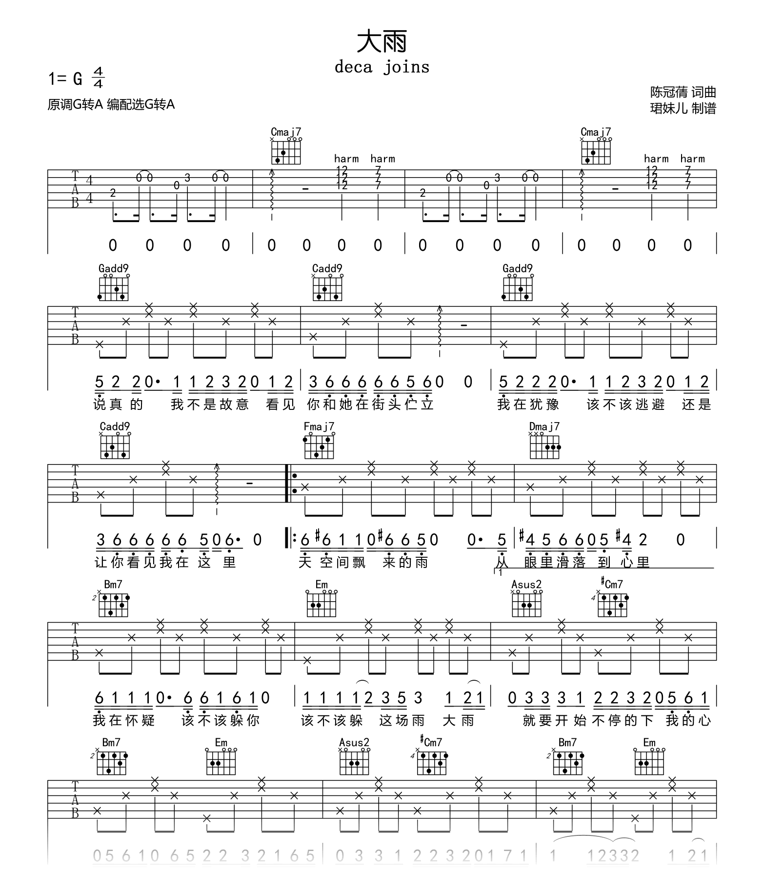 deca joins《大雨》吉他谱-吉他帮