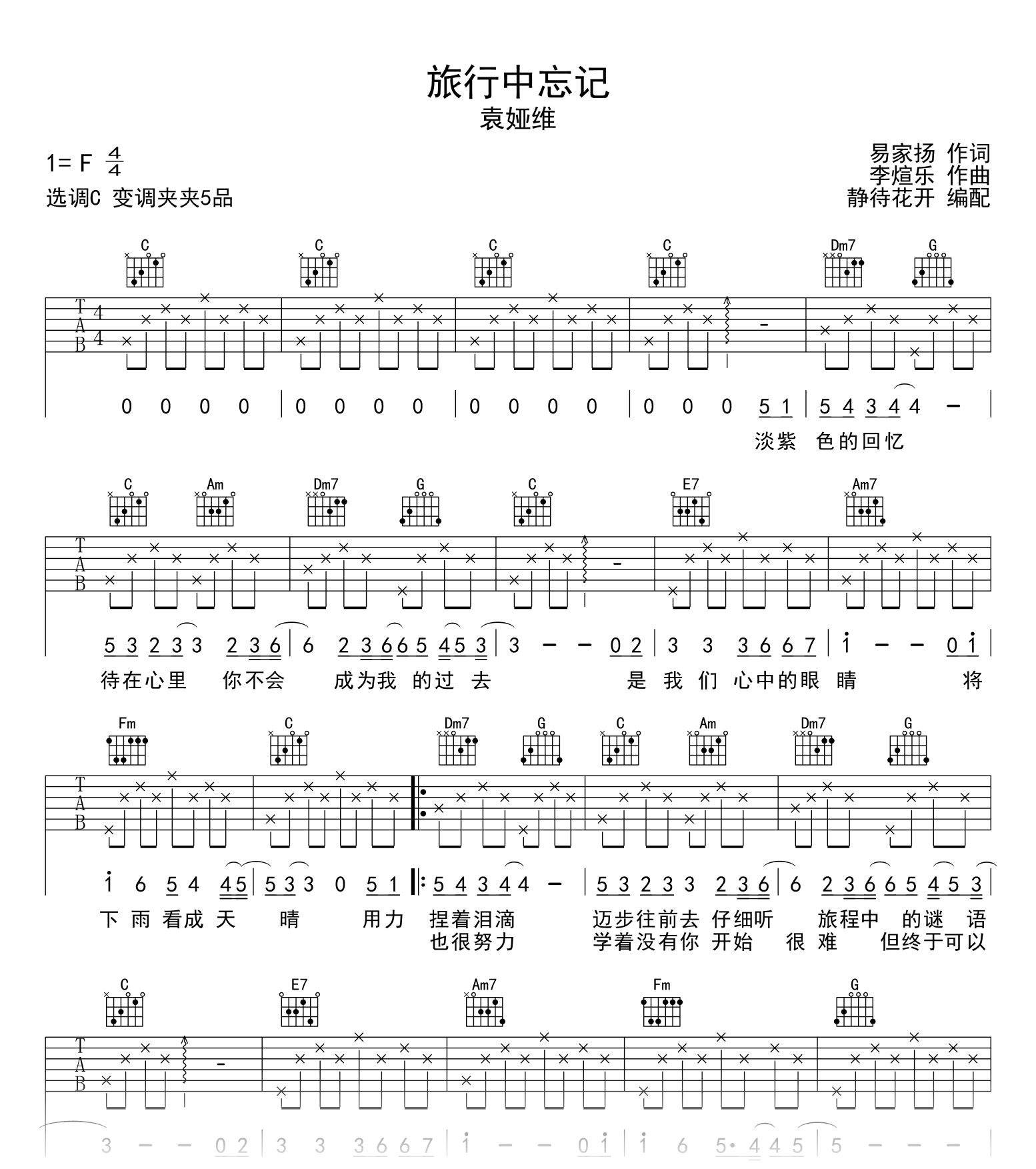 旅行中忘记吉他谱-袁娅维-吉他帮