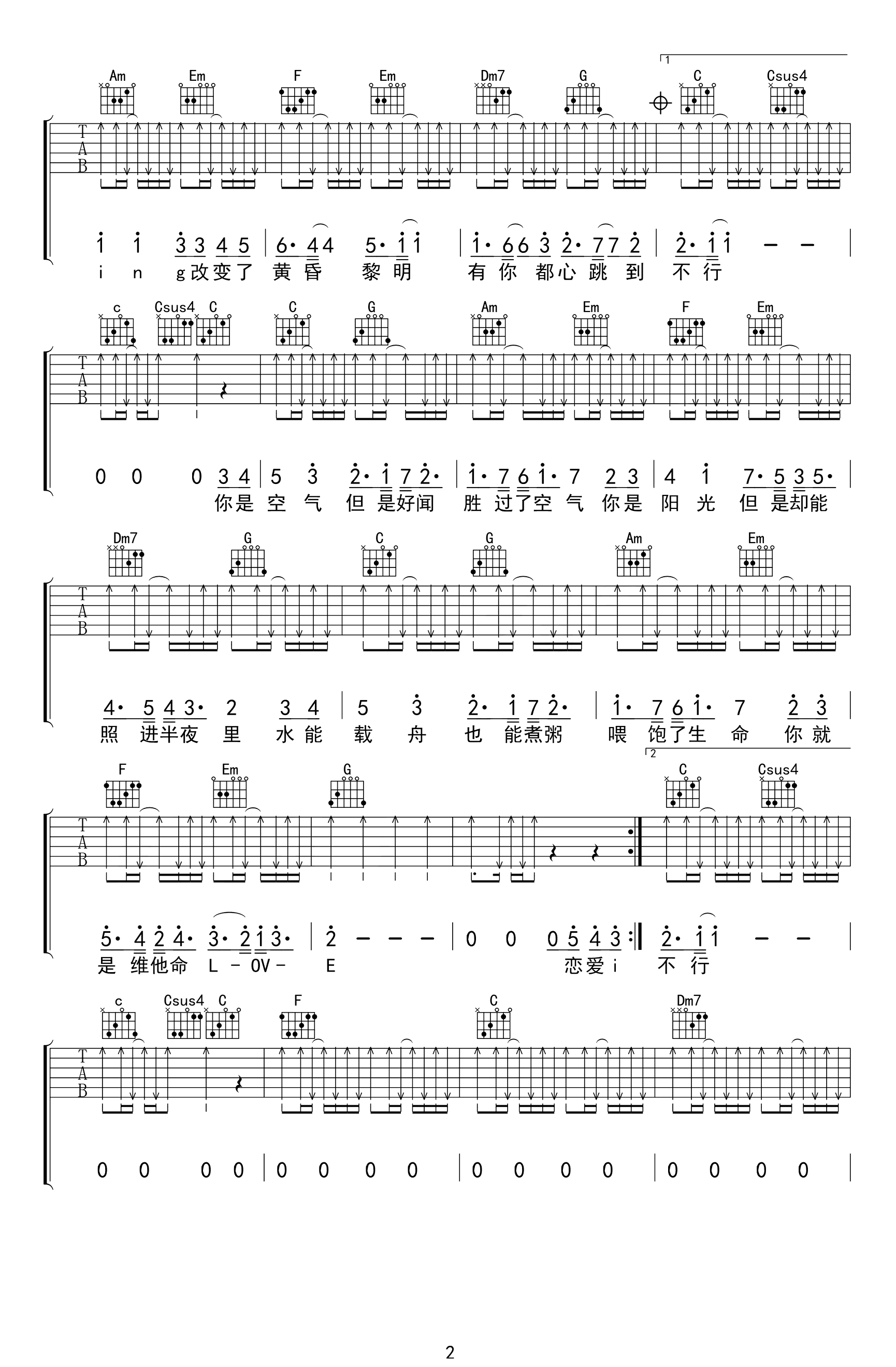 恋爱ing吉他谱C调-五月天-吉他帮-2