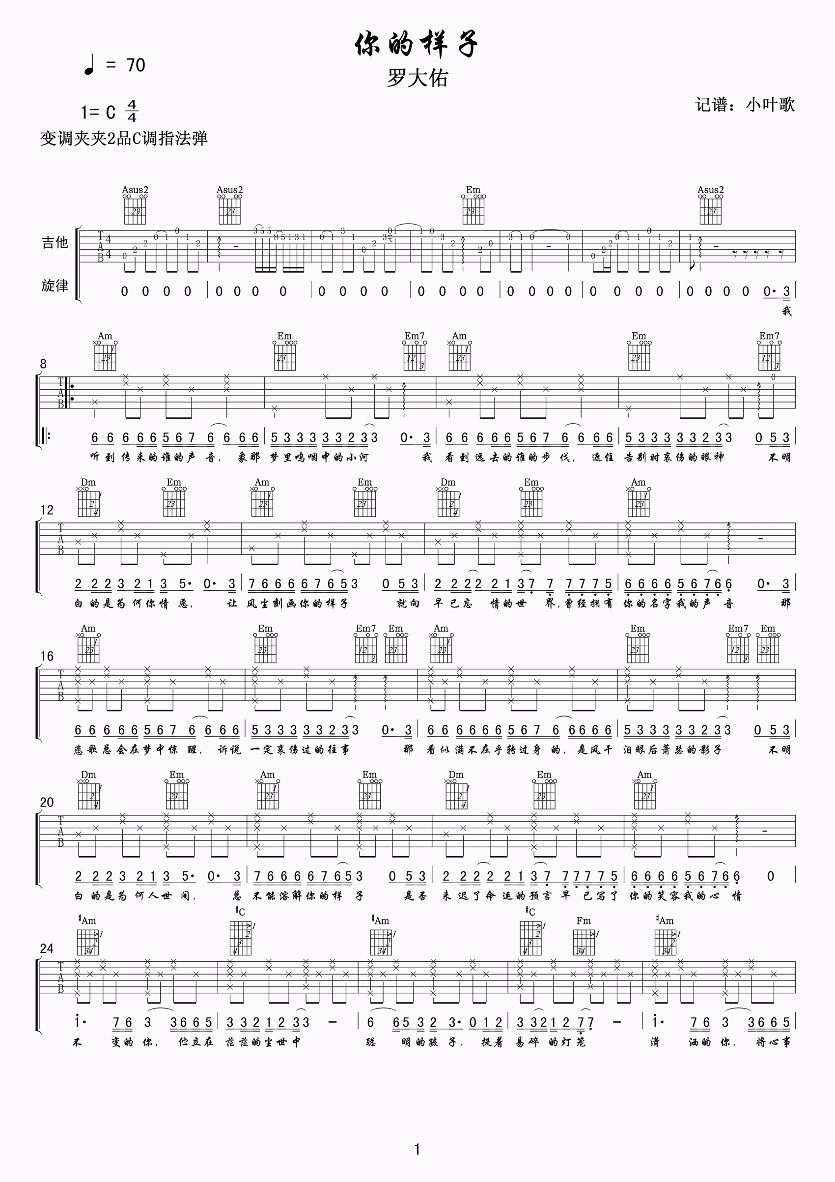 你的样子吉他谱-罗大佑-吉他帮-1