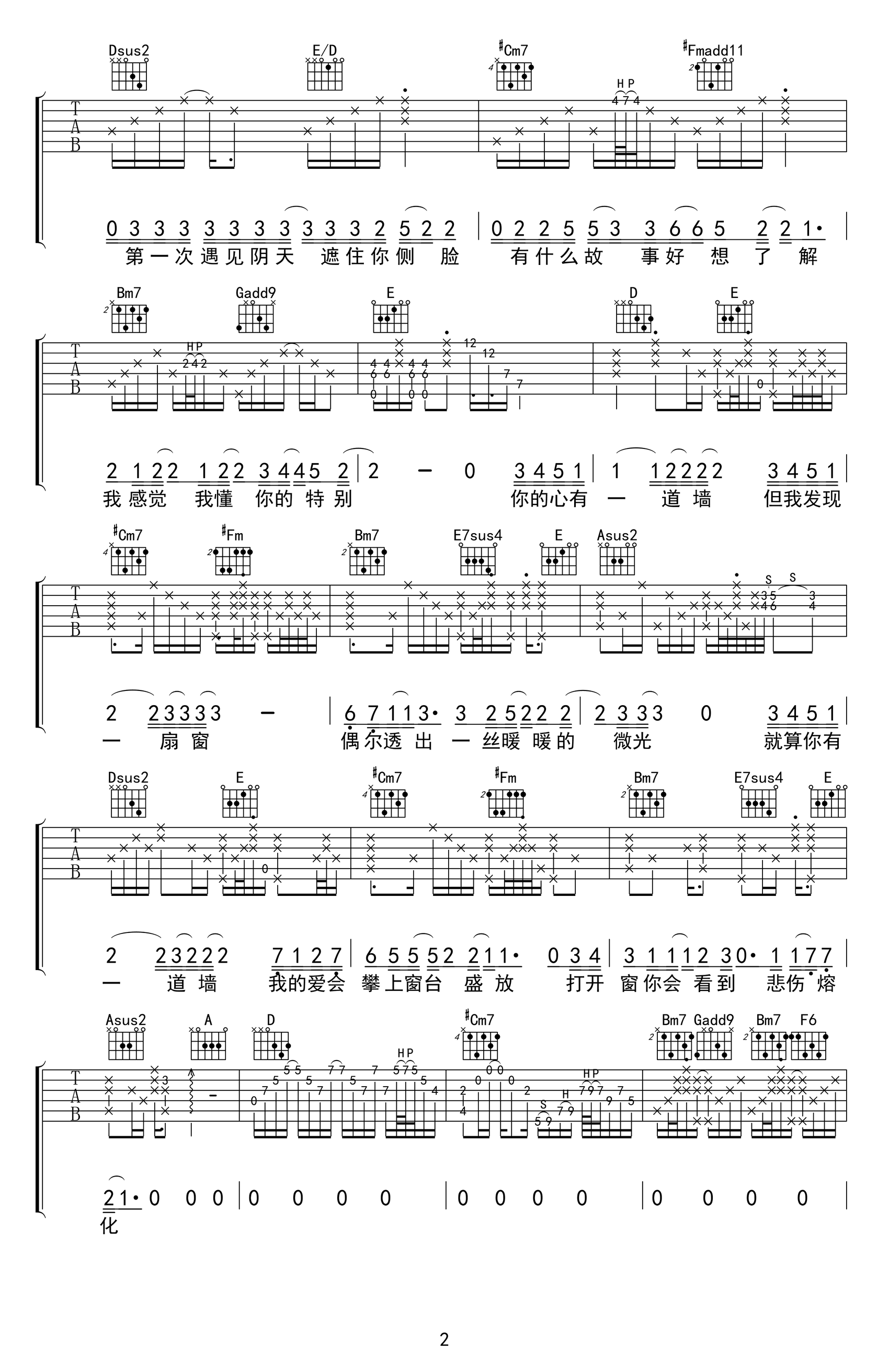 心墙吉他谱_林俊杰_C调指弹 - 吉他世界