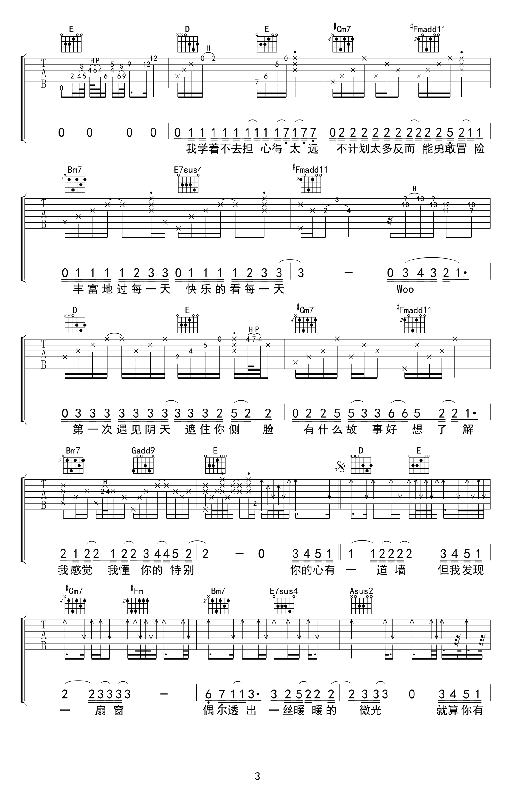 心墙吉他谱-林俊杰-A调指法-吉他帮-3