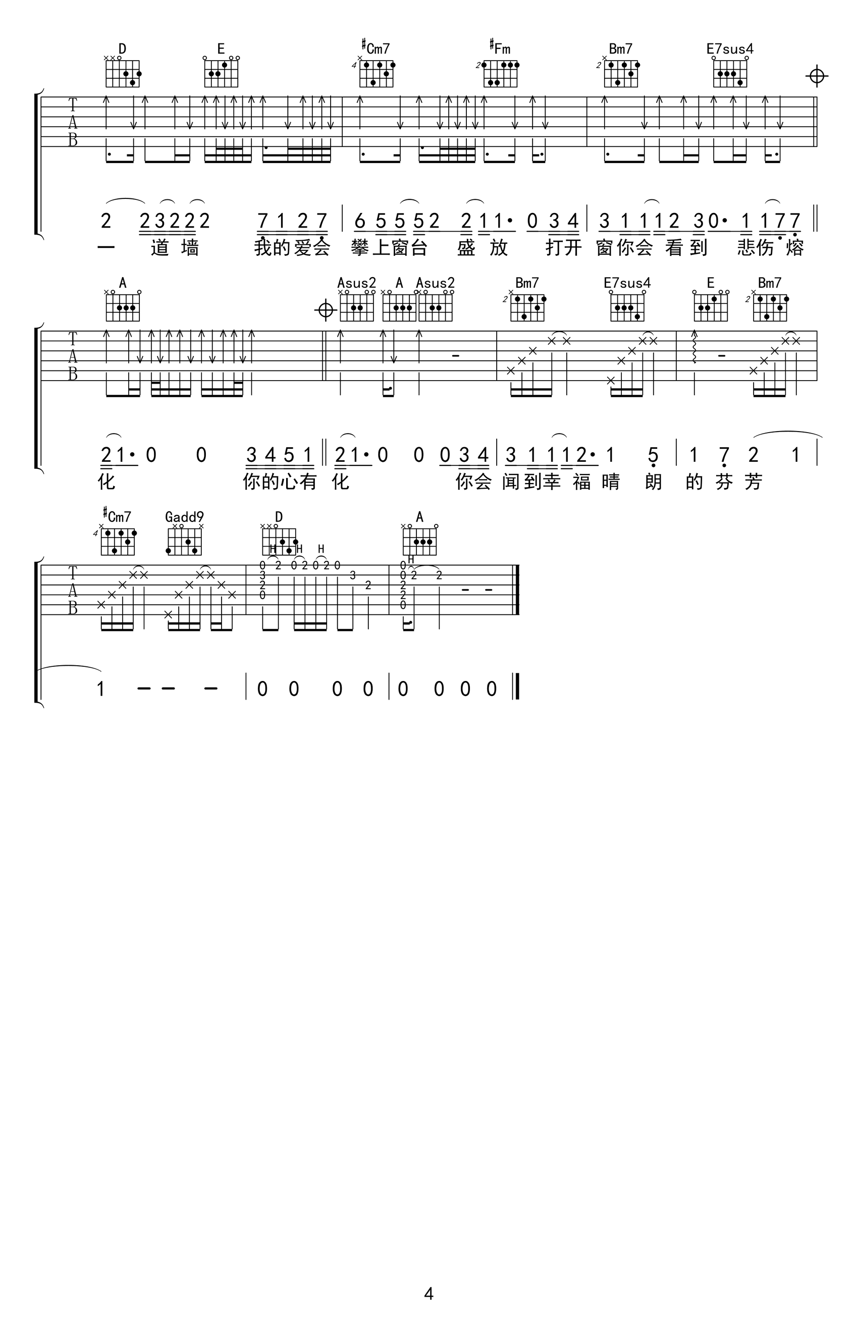 心墙吉他谱-林俊杰-A调指法-吉他帮-4