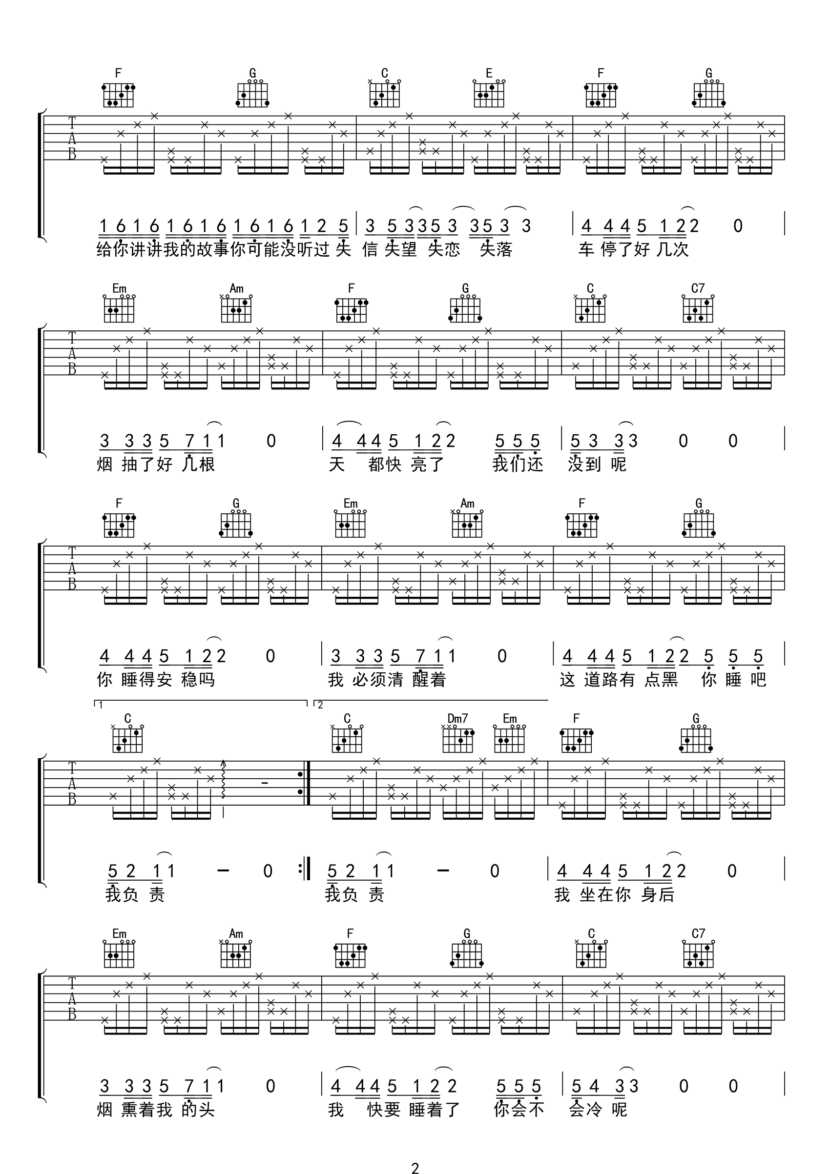 夜车吉他谱C调-曾轶可-吉他帮-2