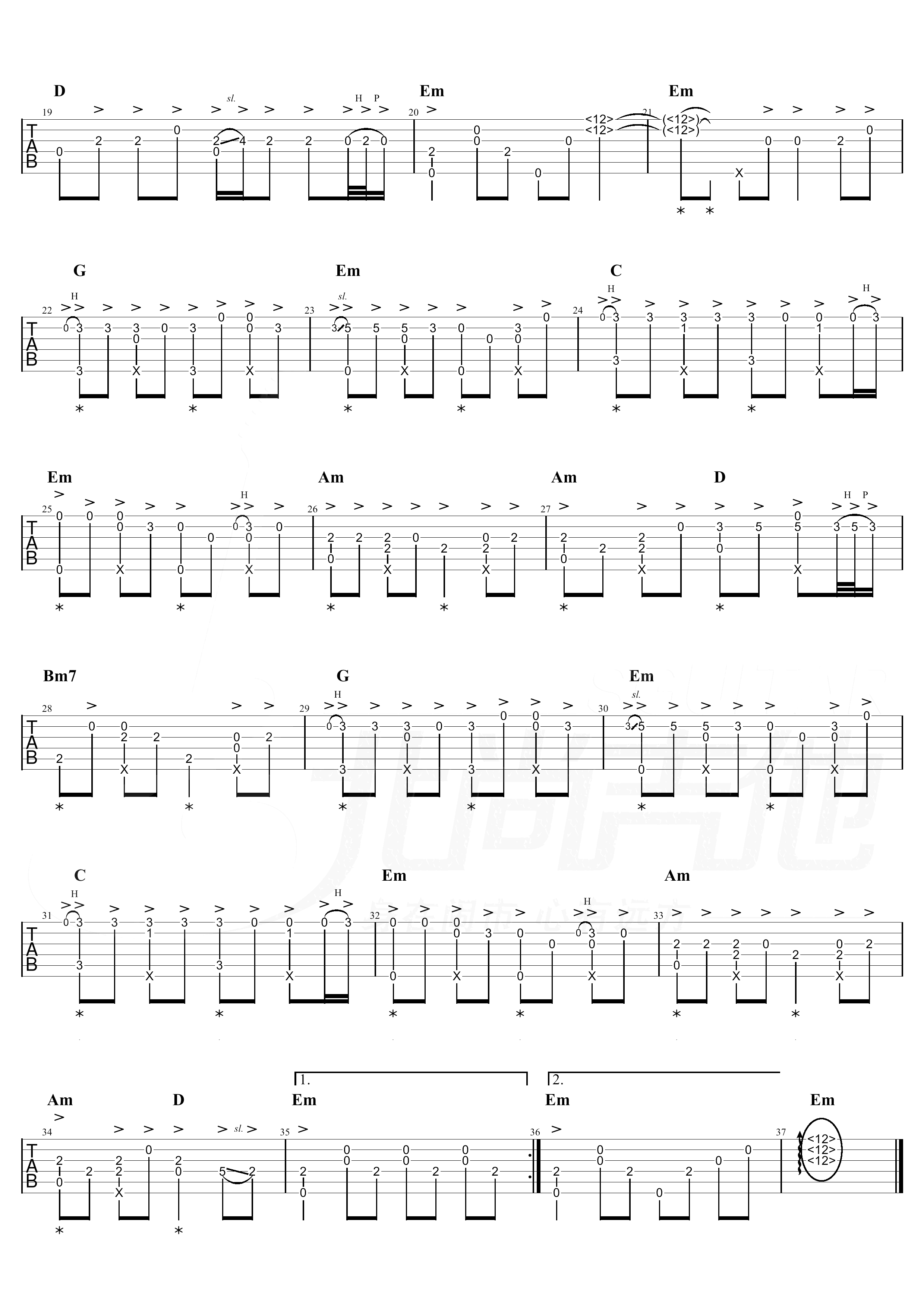 西海情歌吉他谱-指弹谱-g调-虫虫吉他