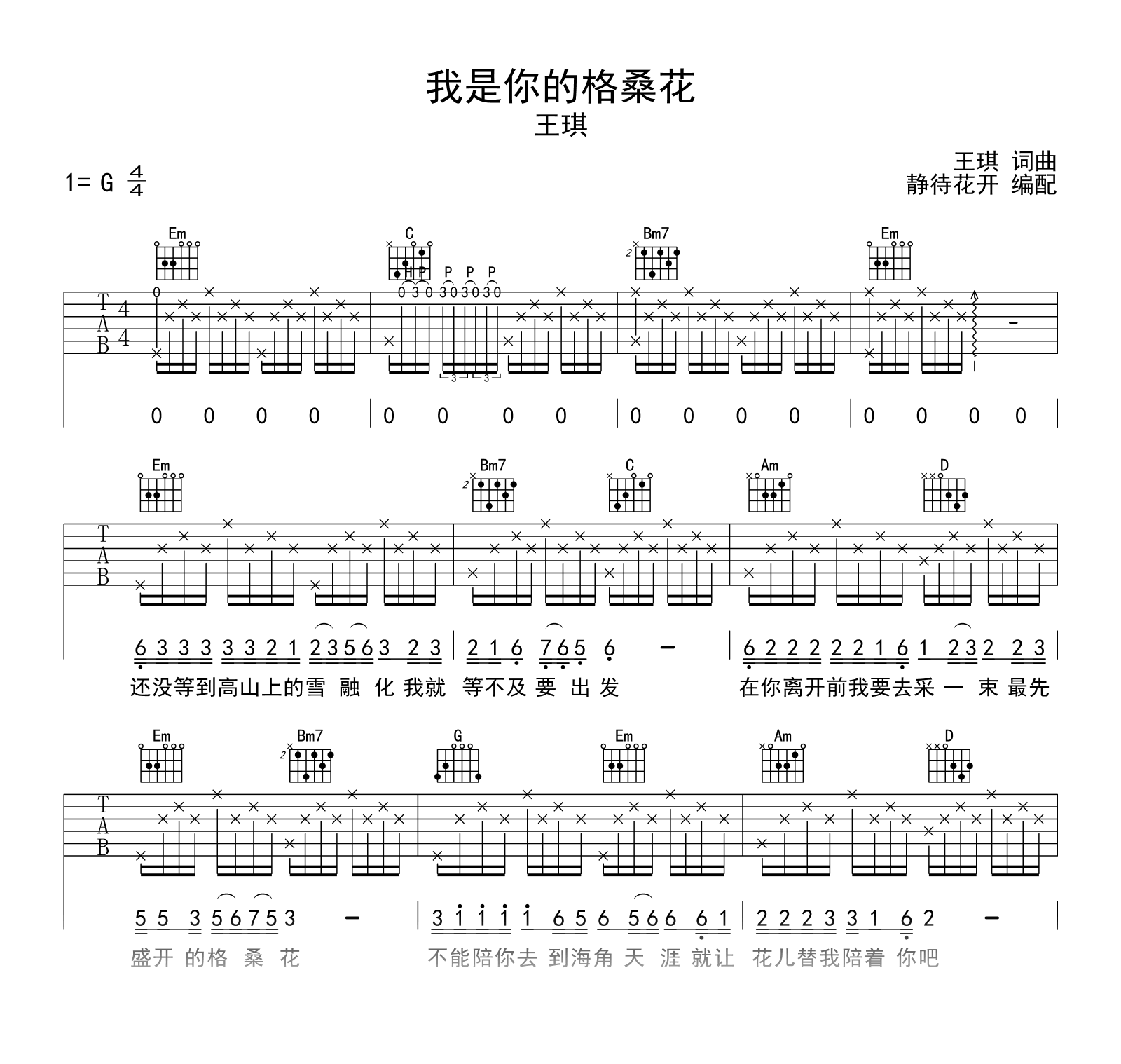 王琪《我是你的格桑花》吉他谱-吉他帮