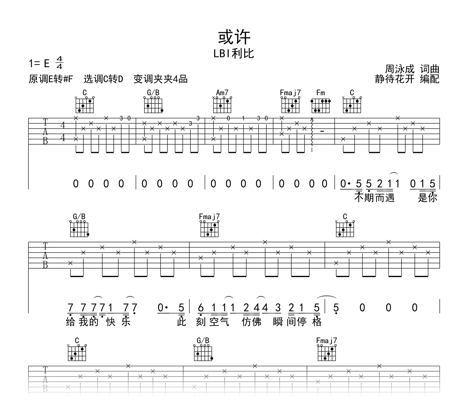 或许吉他谱-LBI利比,-吉他帮