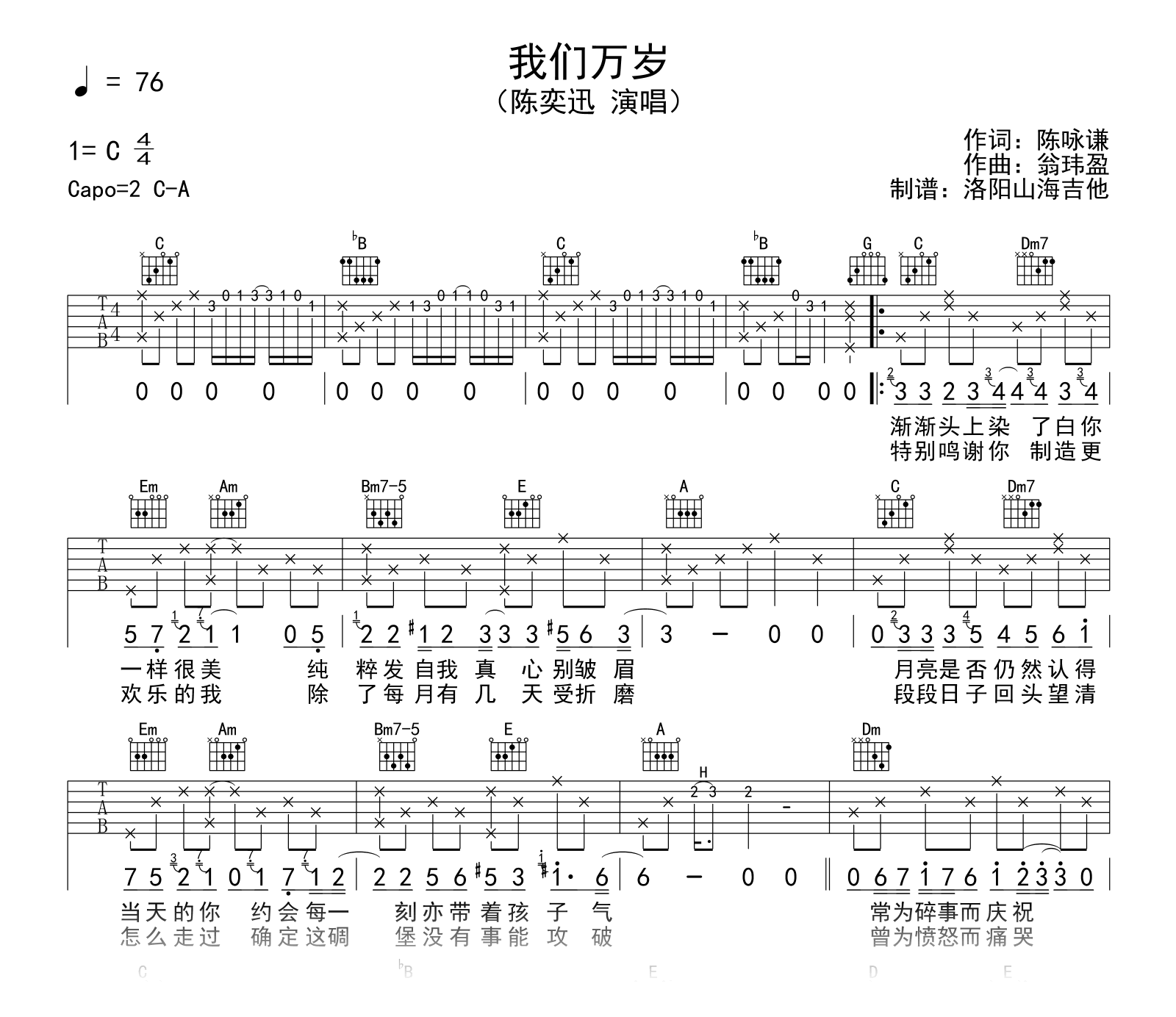 我们万岁吉他谱-陈奕迅-吉他帮