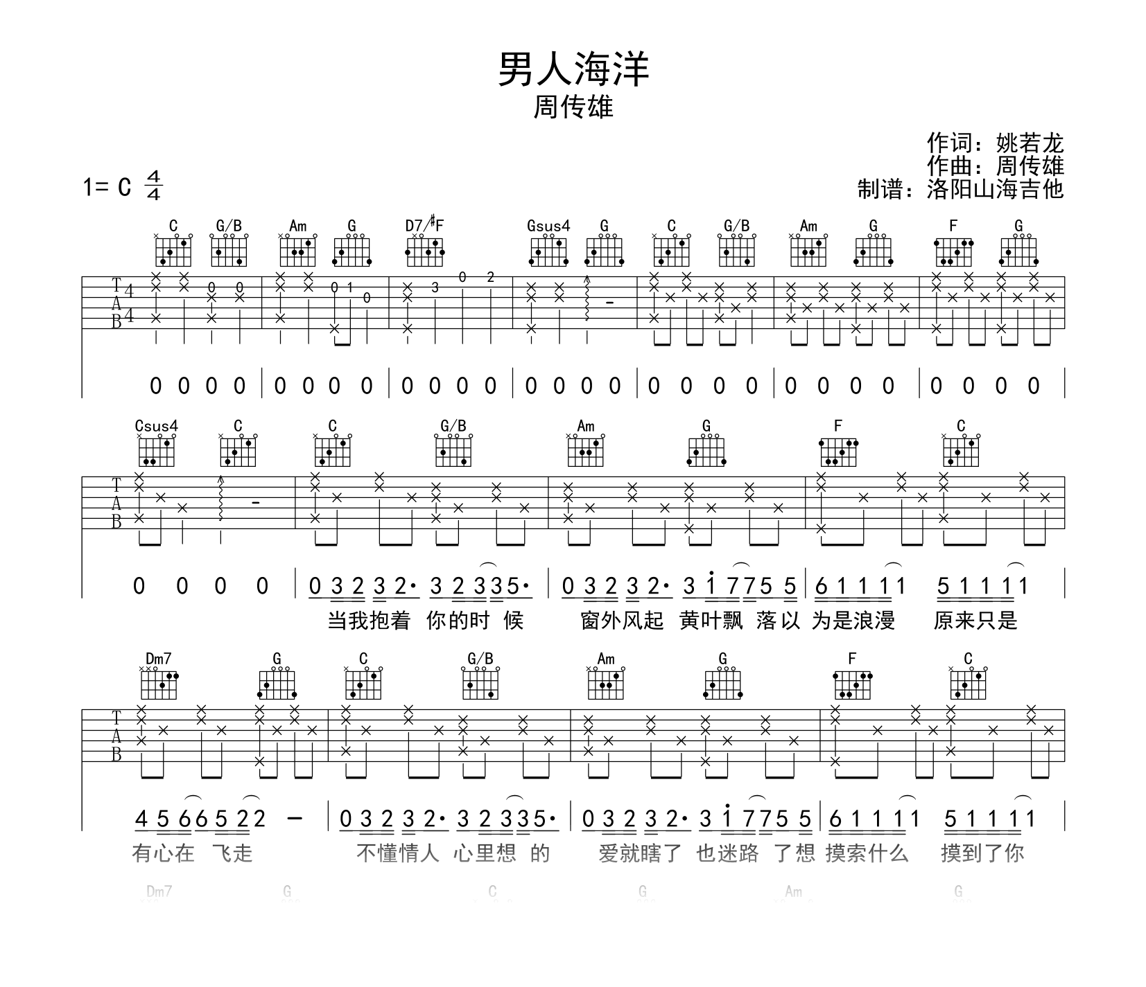 周传雄《记事本》吉他谱_C调和弦指法_17吉他网编排制谱_六线完美弹唱版 - 升诚吉他网